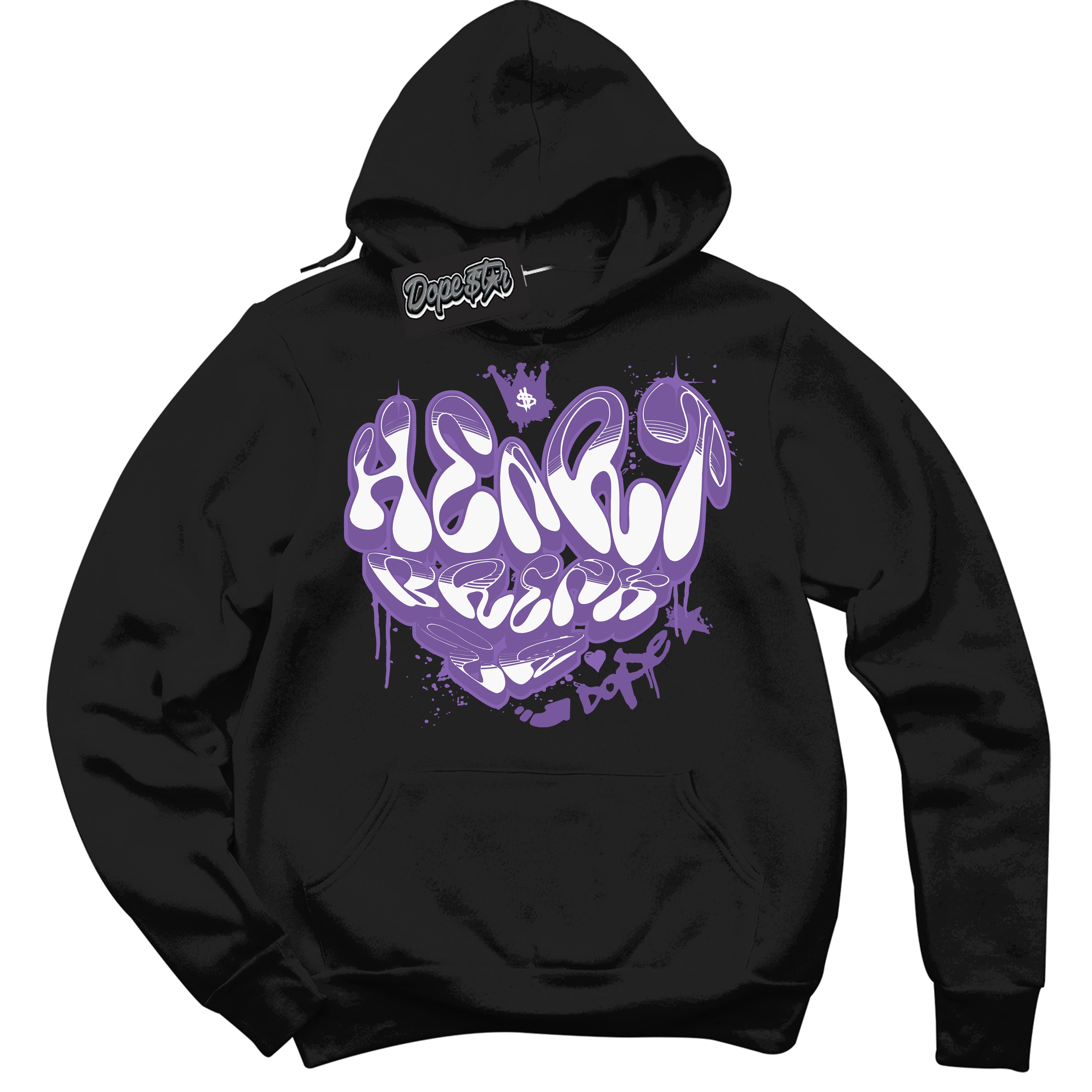 Cool Black Hoodie with “Heartbreaker Graffiti” design that Perfectly Matches Next Nature Black Raspberry.