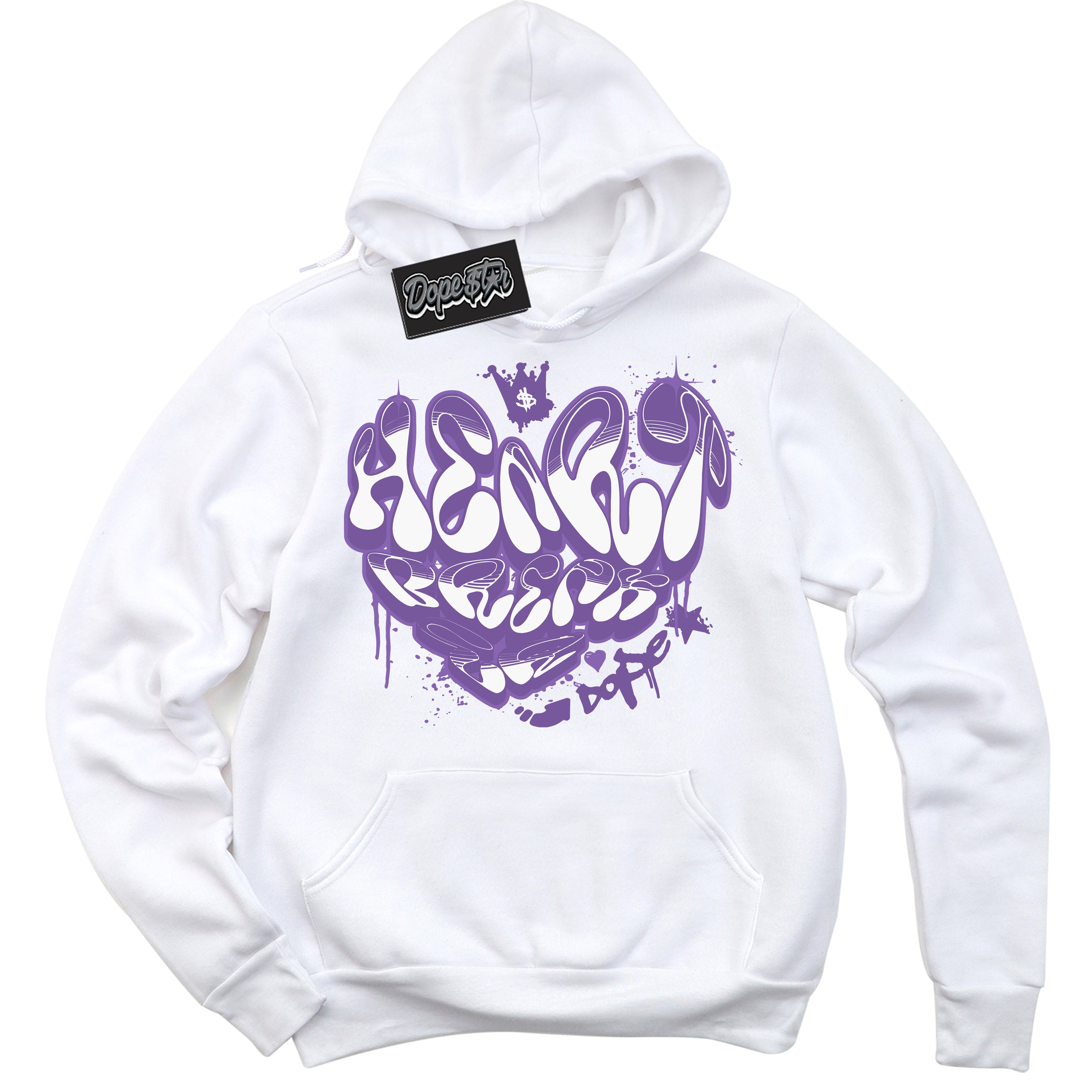 Cool White Hoodie with “Heartbreaker Graffiti” design that Perfectly Matches Next Nature Black Raspberry.