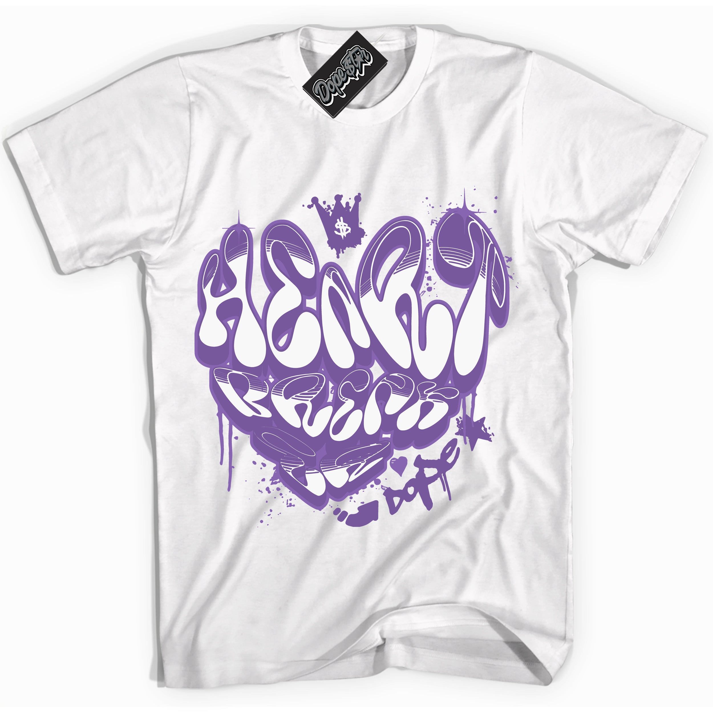 Cool White Shirt with “Heartbreaker Graffiti” design that perfectly matches Next Nature Black Raspberry.