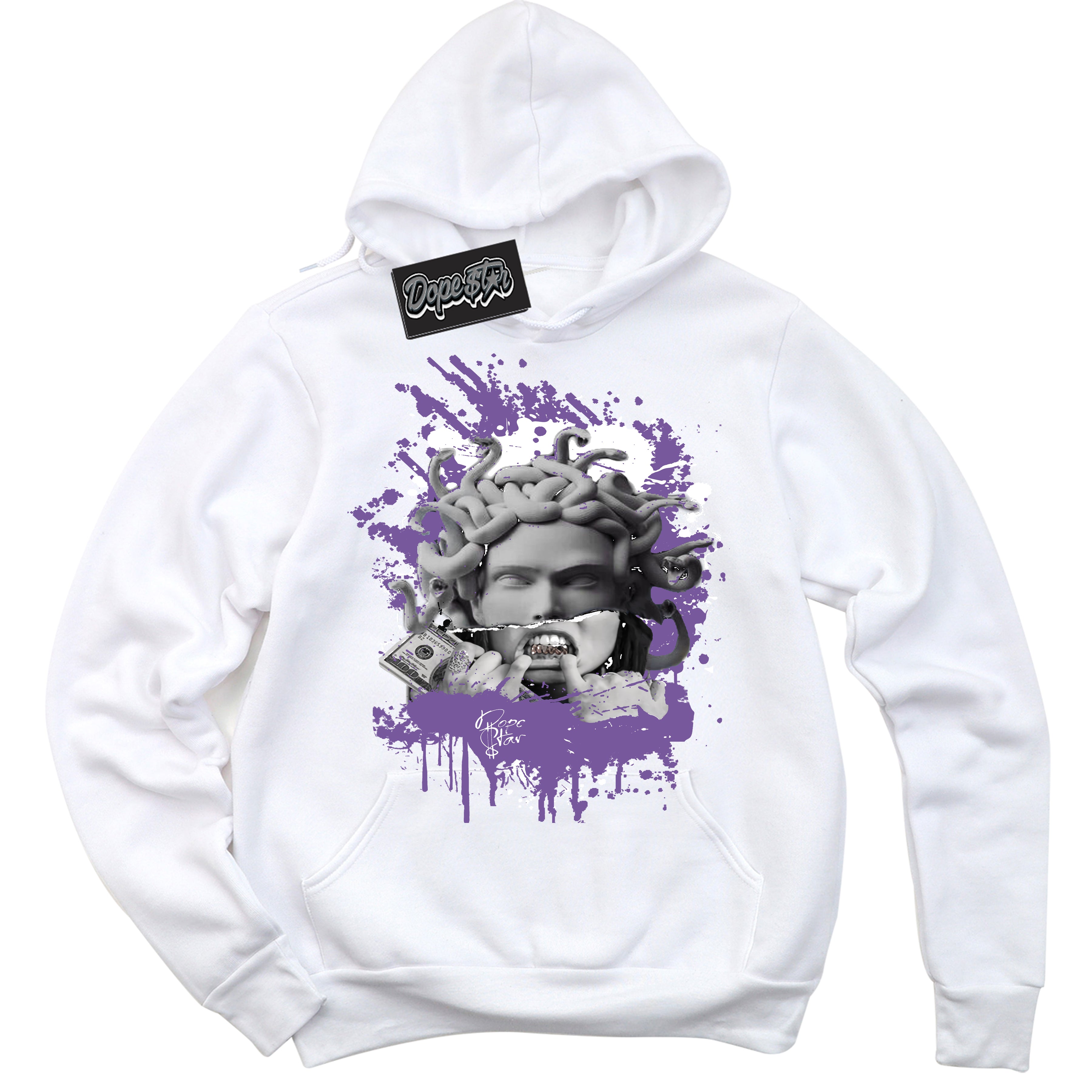 Cool White Hoodie with “Medusa” design that Perfectly Matches Next Nature Black Raspberry.