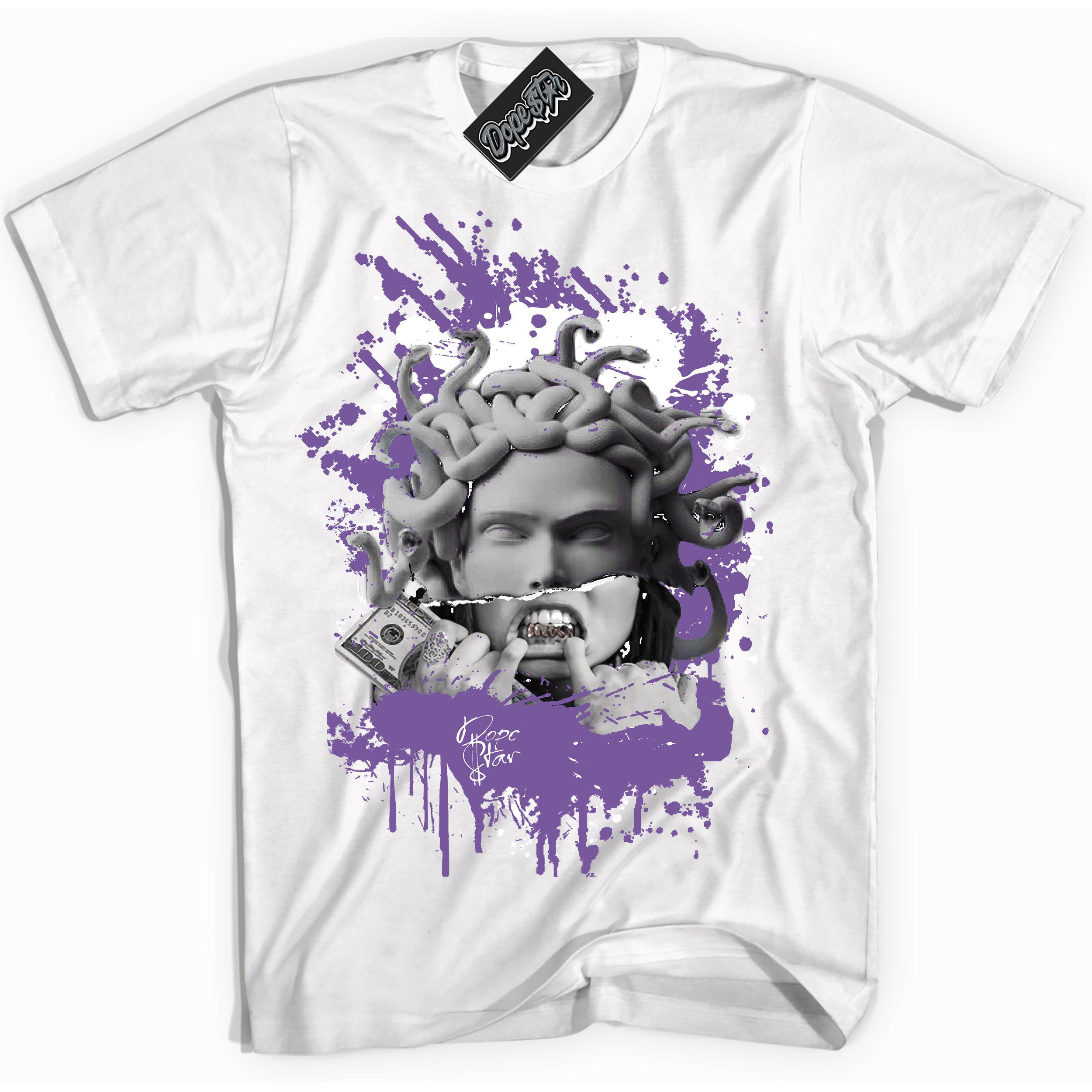 Cool White Shirt with “Medusa” design that perfectly matches Next Nature Black Raspberry.