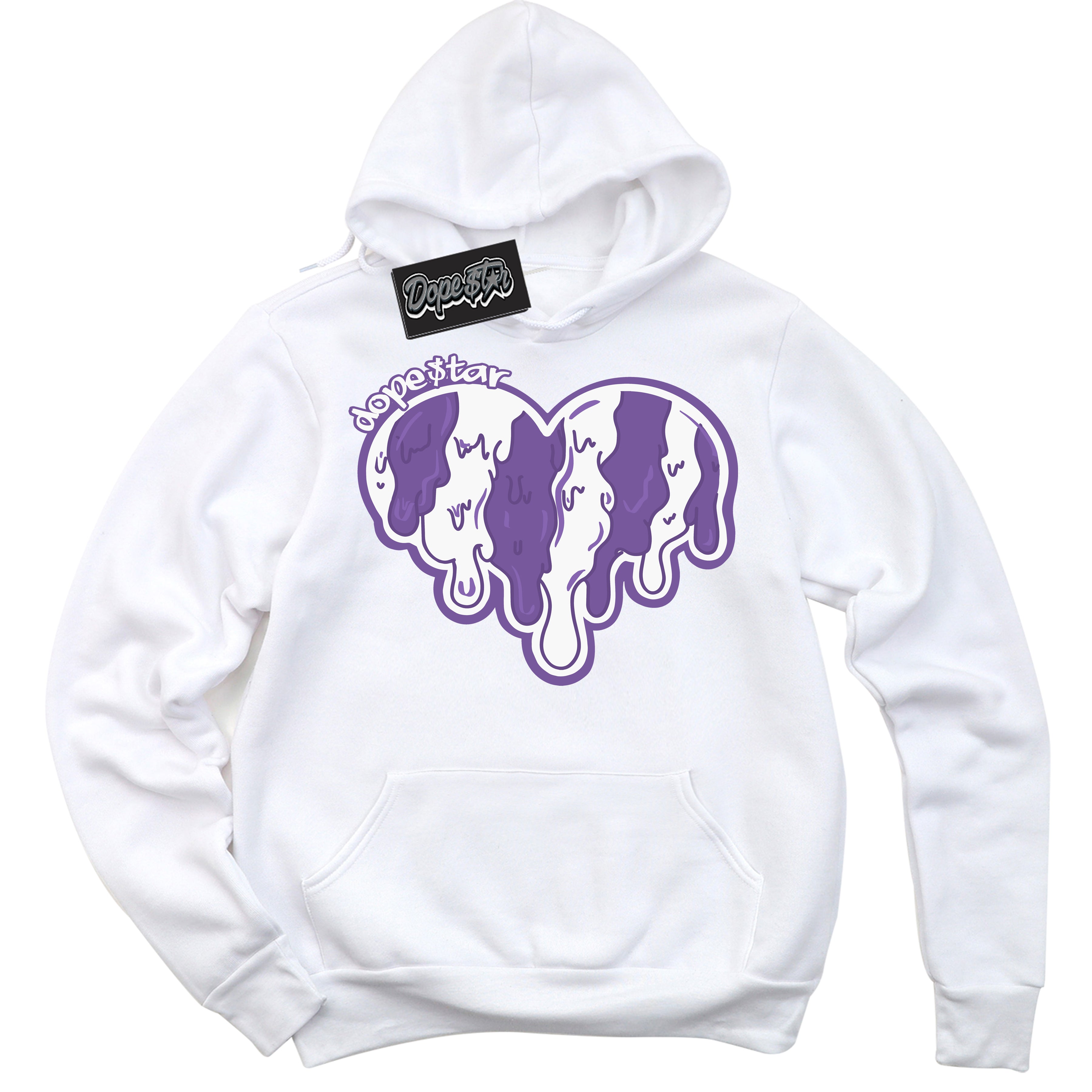 Cool White Hoodie with “Melting Heart” design that Perfectly Matches Next Nature Black Raspberry.