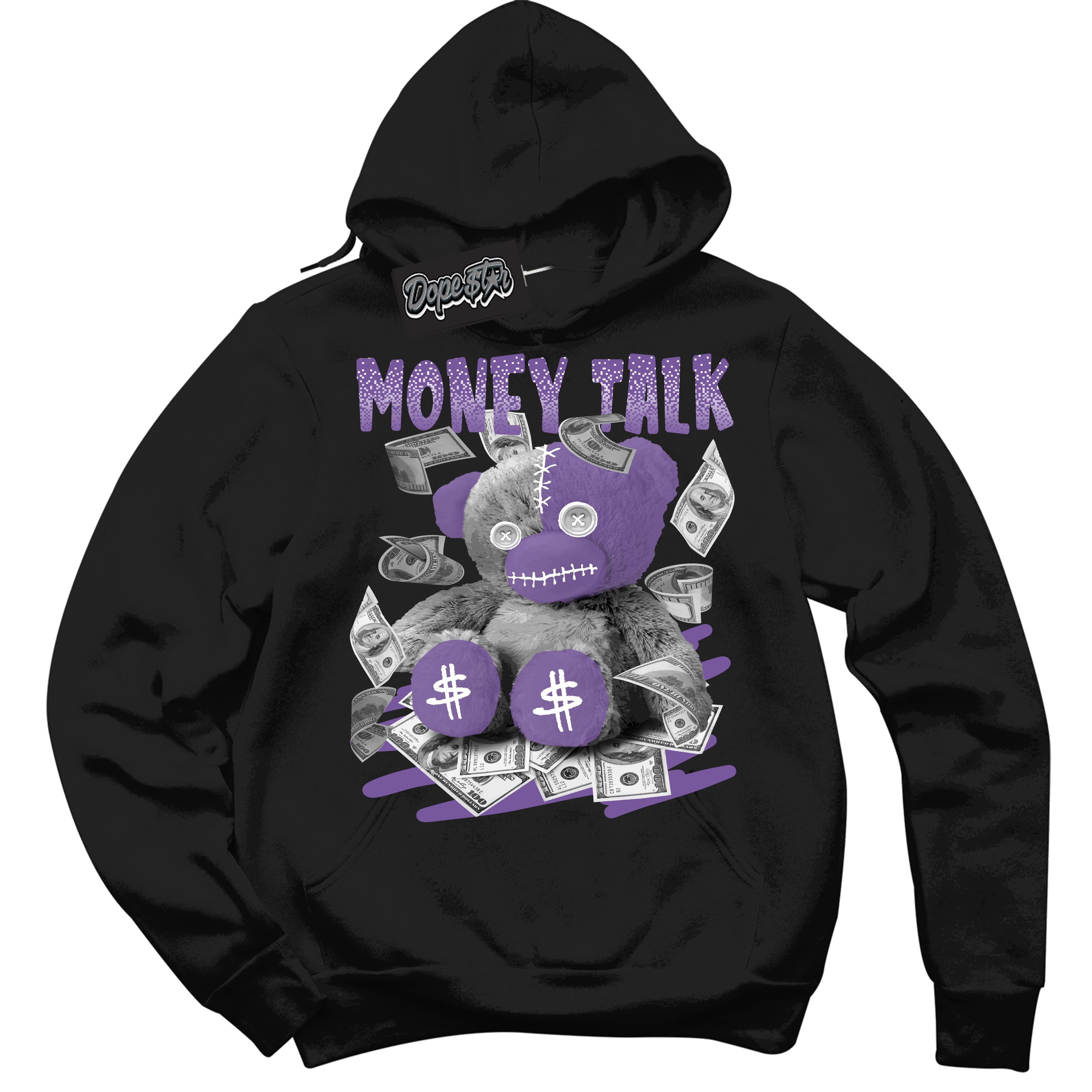 Cool Black Hoodie with “Money Talk Bear” design that Perfectly Matches Next Nature Black Raspberry.