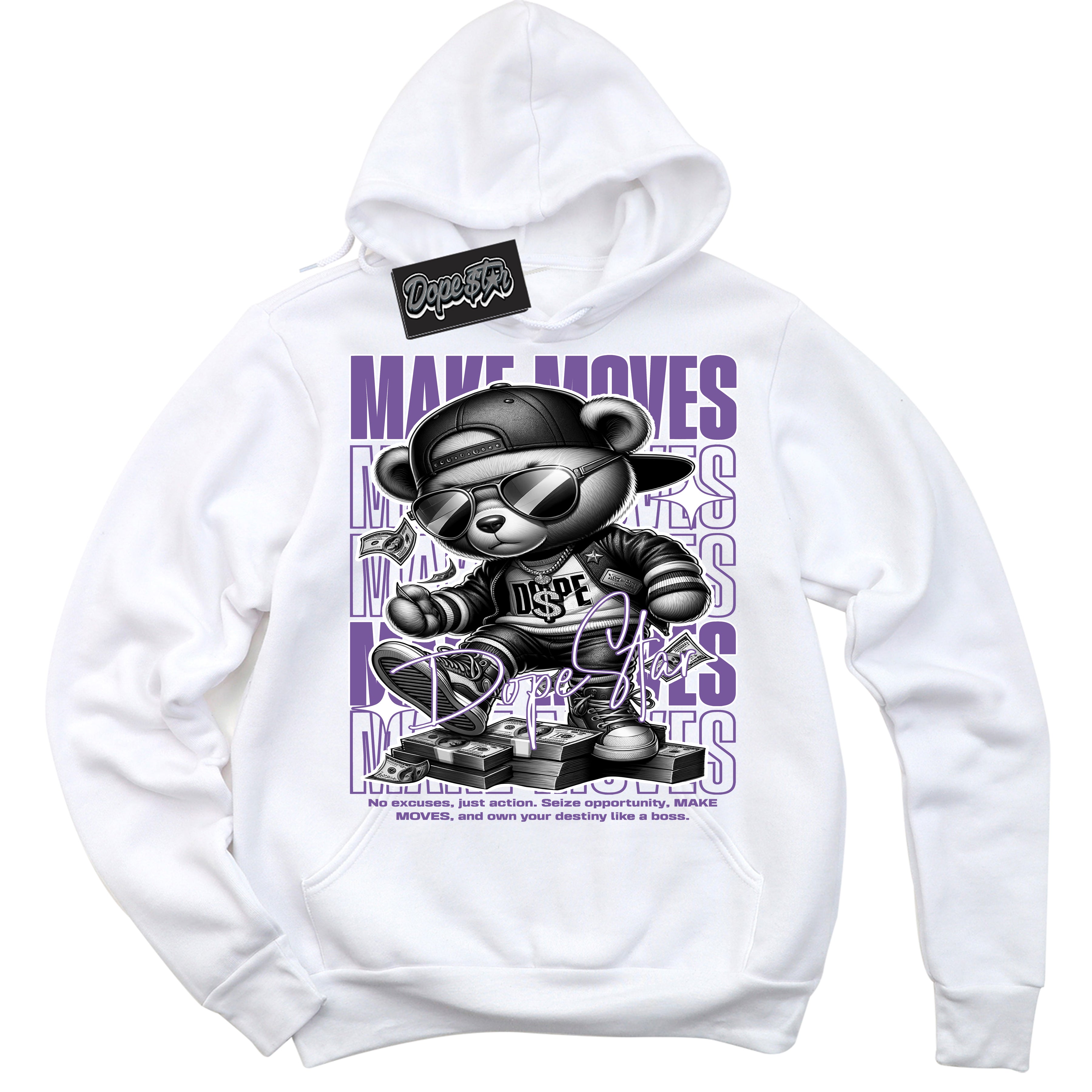 Cool White Hoodie with “Make Moves” design that Perfectly Matches Next Nature Black Raspberry.