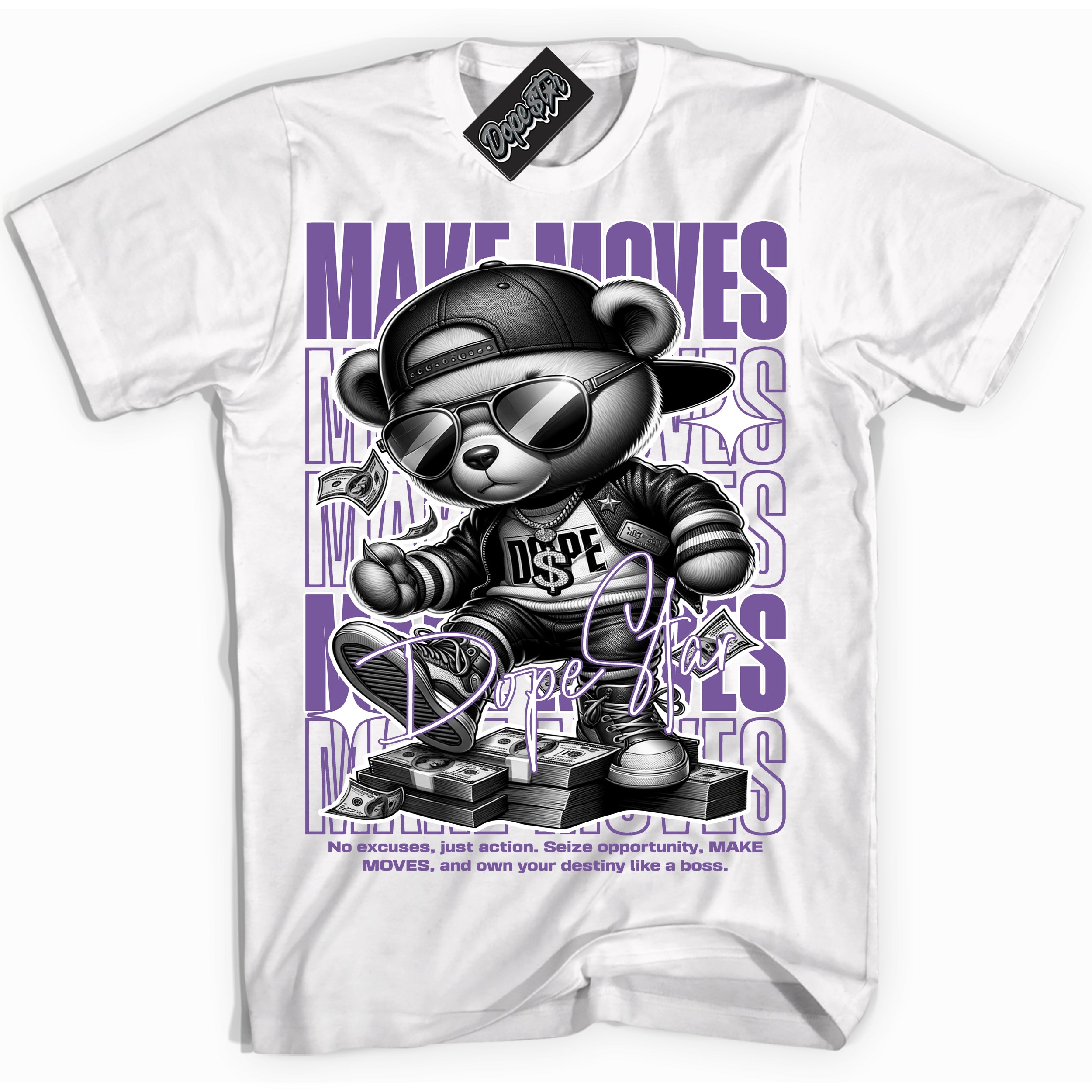 Cool White Shirt with “Make Moves” design that perfectly matches Next Nature Black Raspberry.