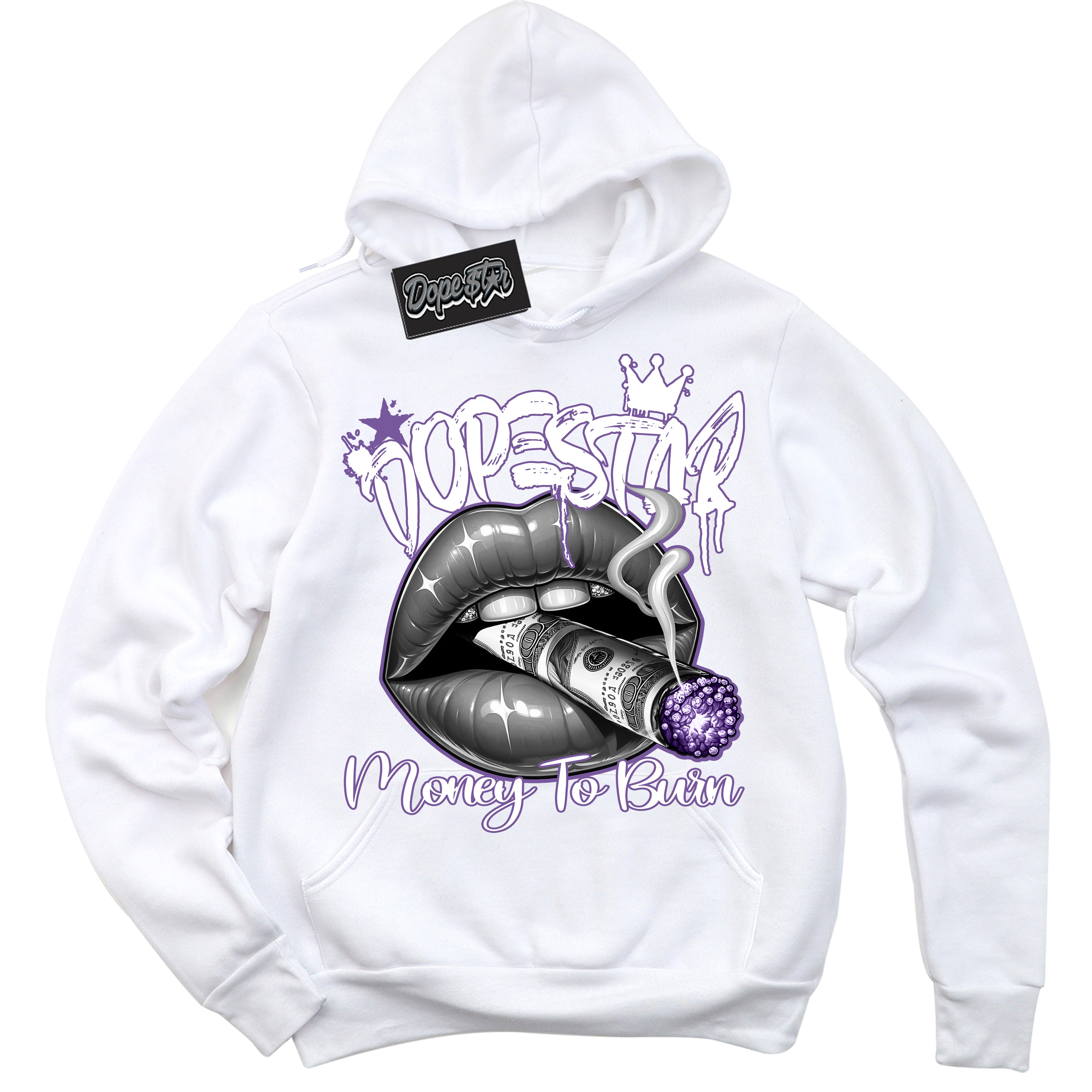 Cool White Hoodie with “Money To Burn” design that Perfectly Matches Next Nature Black Raspberry.