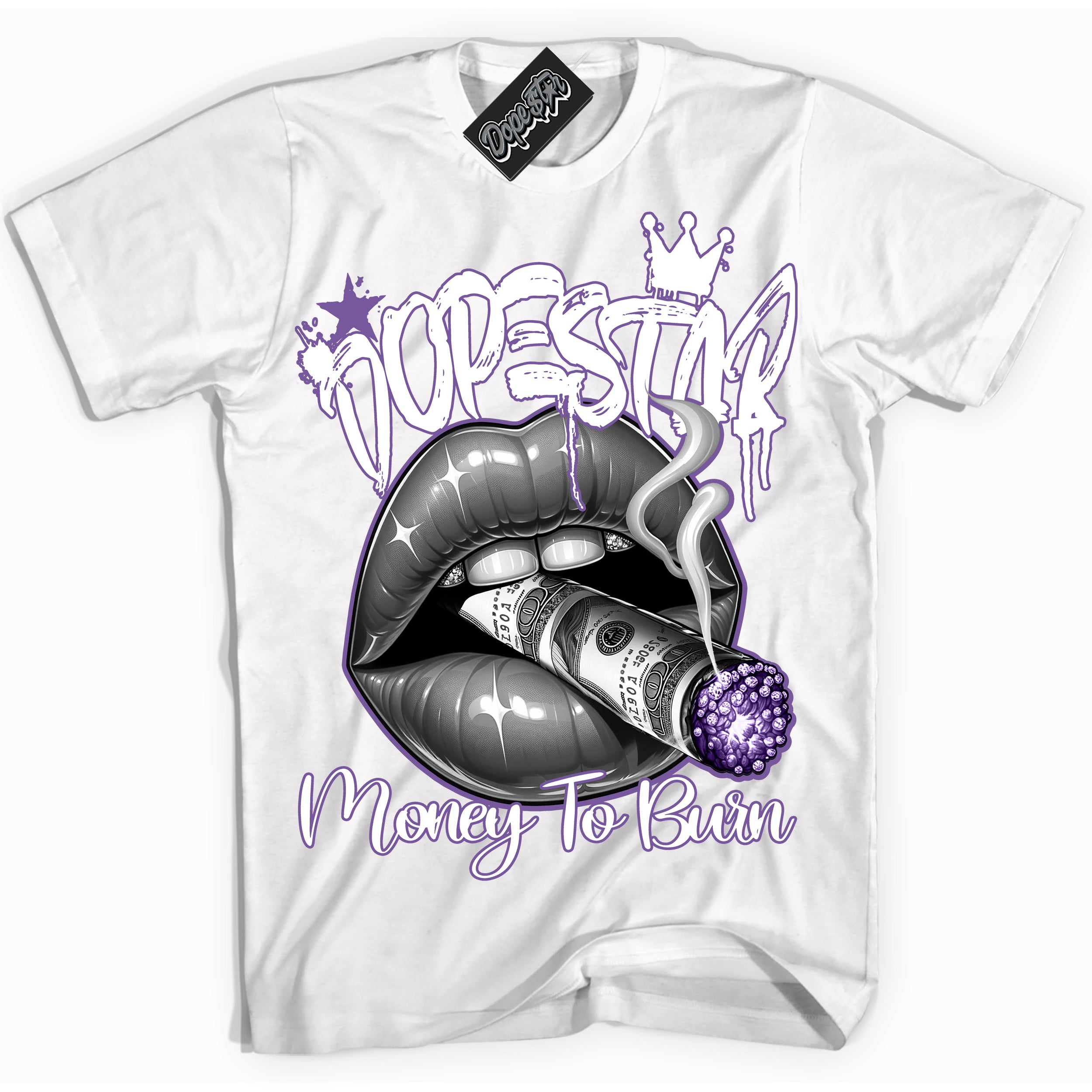 Cool White Shirt with “Money To Burn” design that perfectly matches Next Nature Black Raspberry.