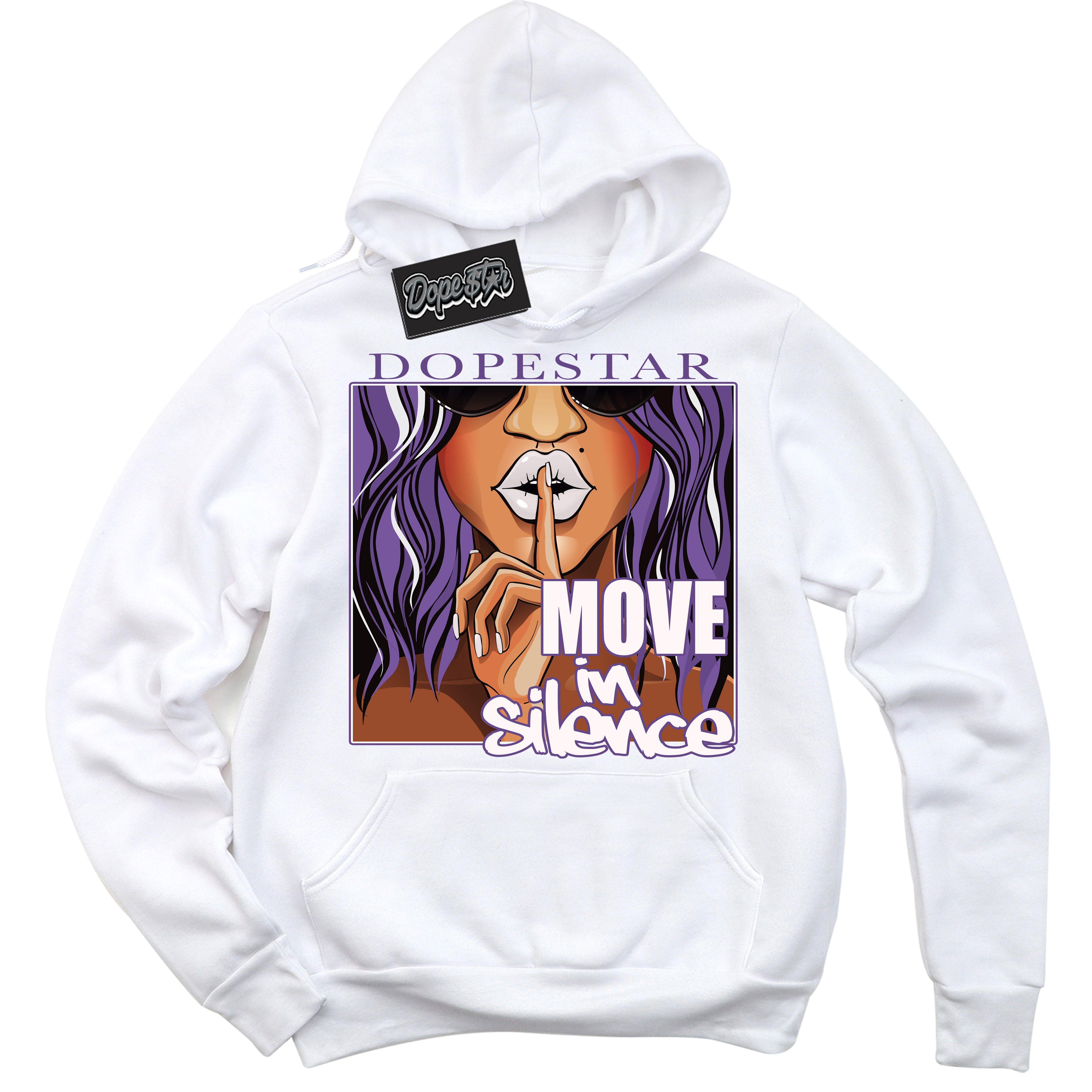 Cool White Hoodie with “Move In Silence” design that Perfectly Matches Next Nature Black Raspberry.