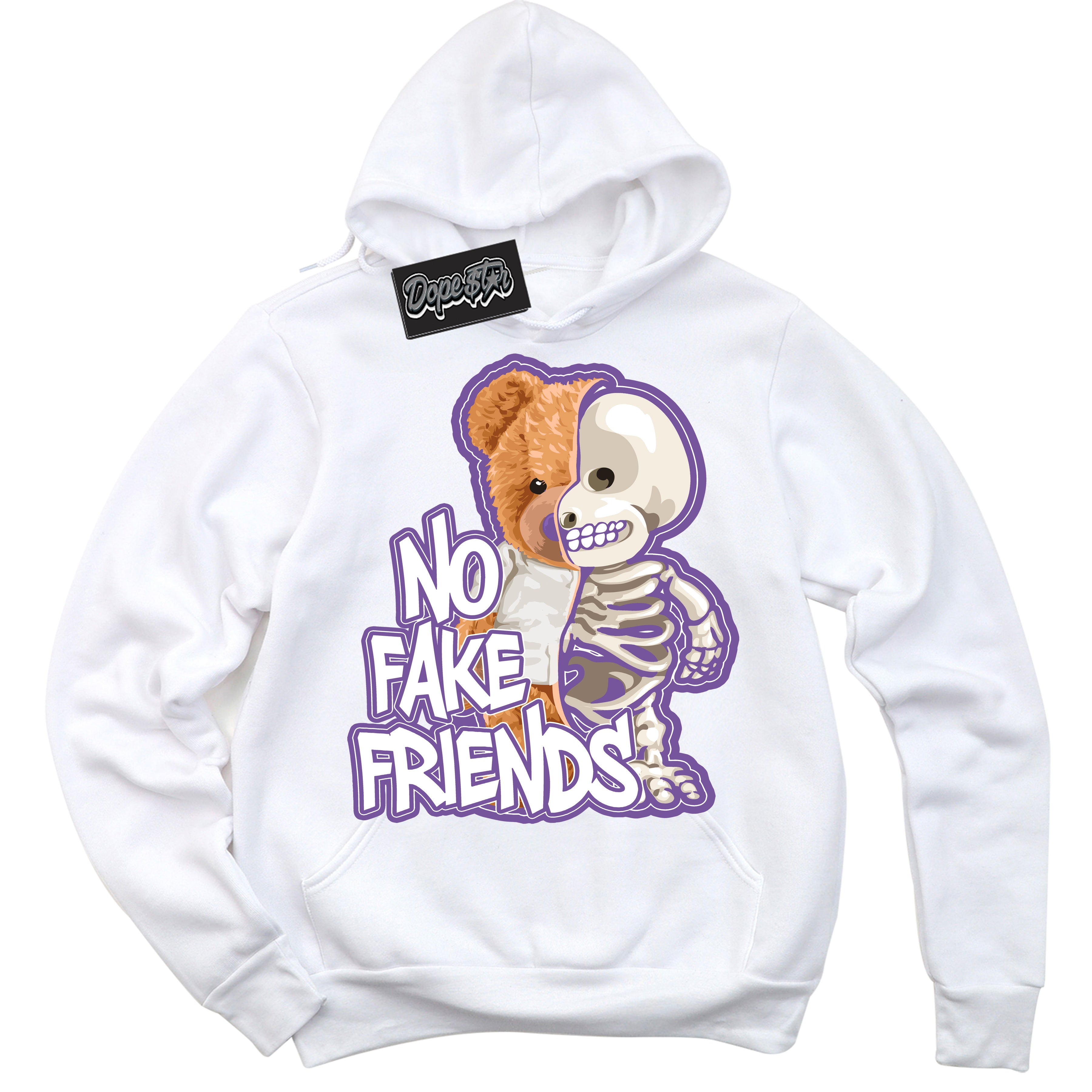 Cool White Hoodie with “No Fake Friends” design that Perfectly Matches Next Nature Black Raspberry.