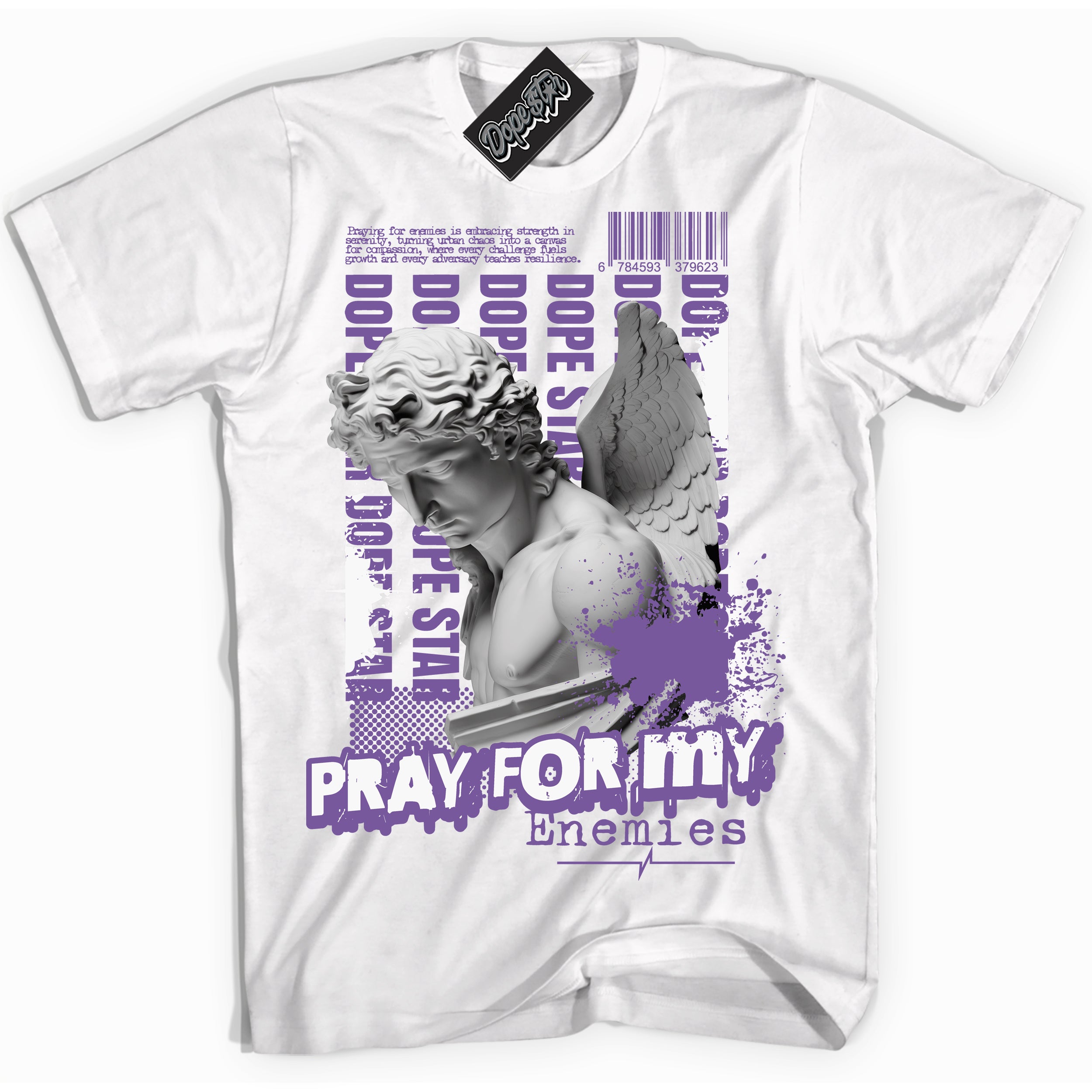 Cool White Shirt with “Pray Enemies” design that perfectly matches Next Nature Black Raspberry.