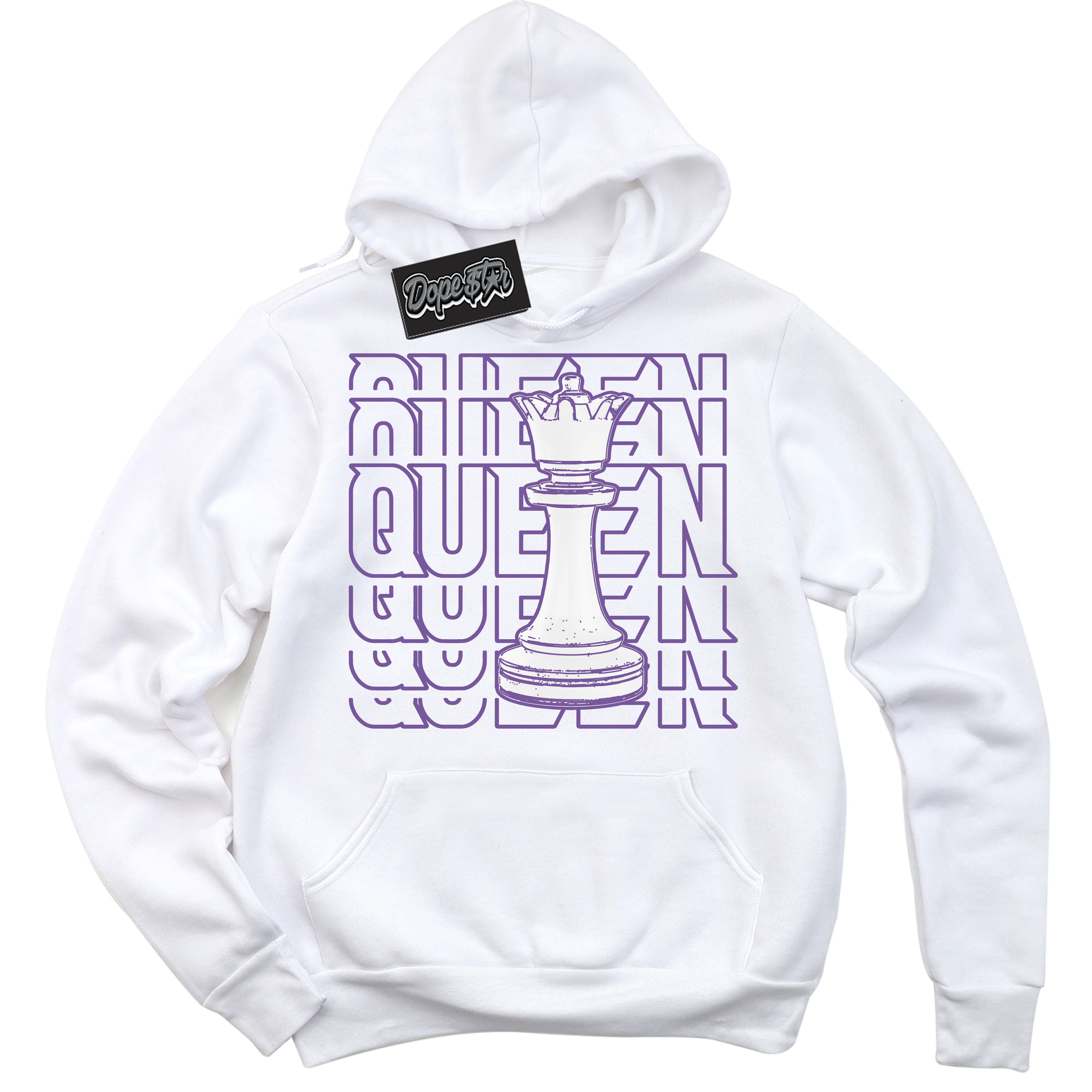 Cool White Hoodie with “Queen Chess” design that Perfectly Matches Next Nature Black Raspberry.