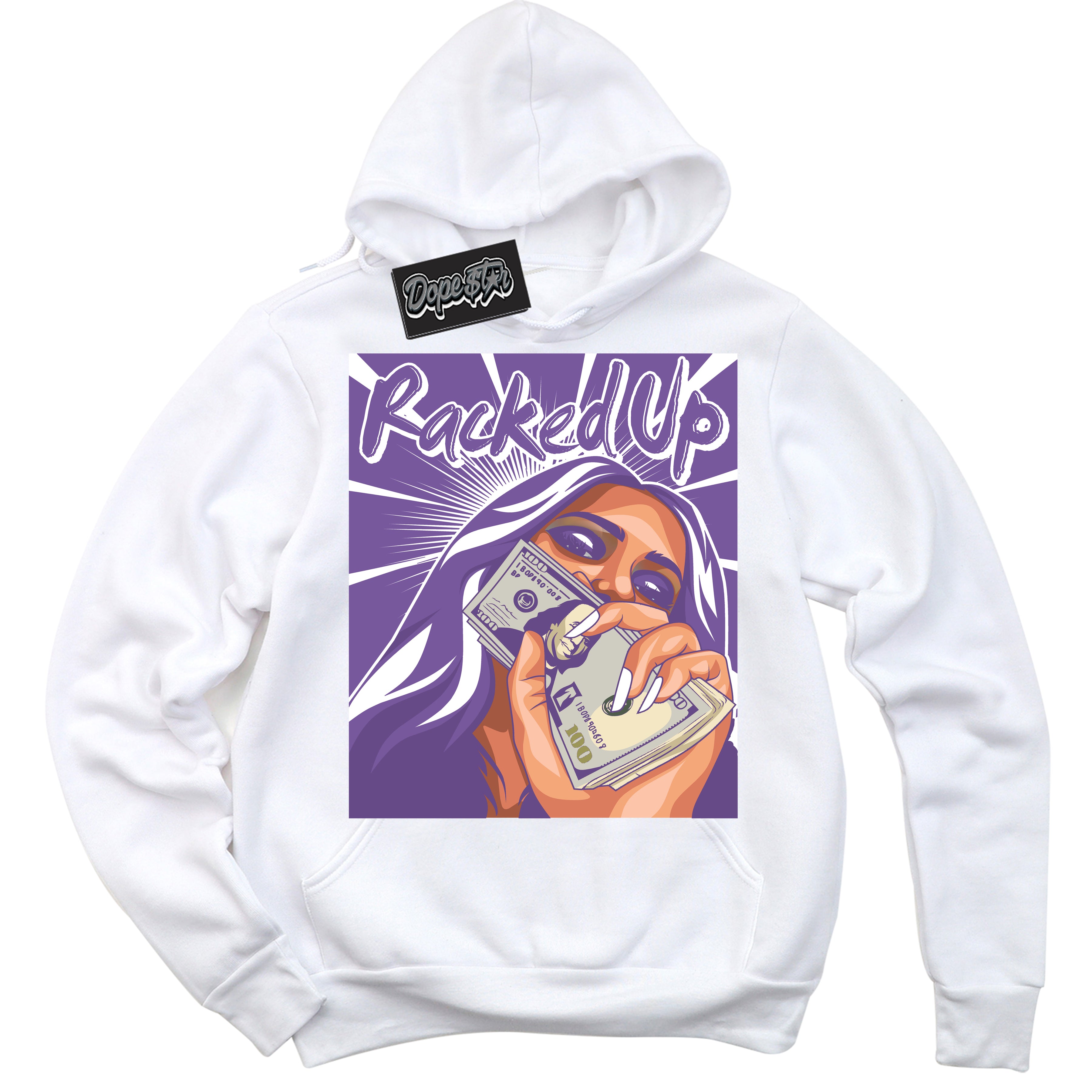 Cool White Hoodie with “Racked Up” design that Perfectly Matches Next Nature Black Raspberry.