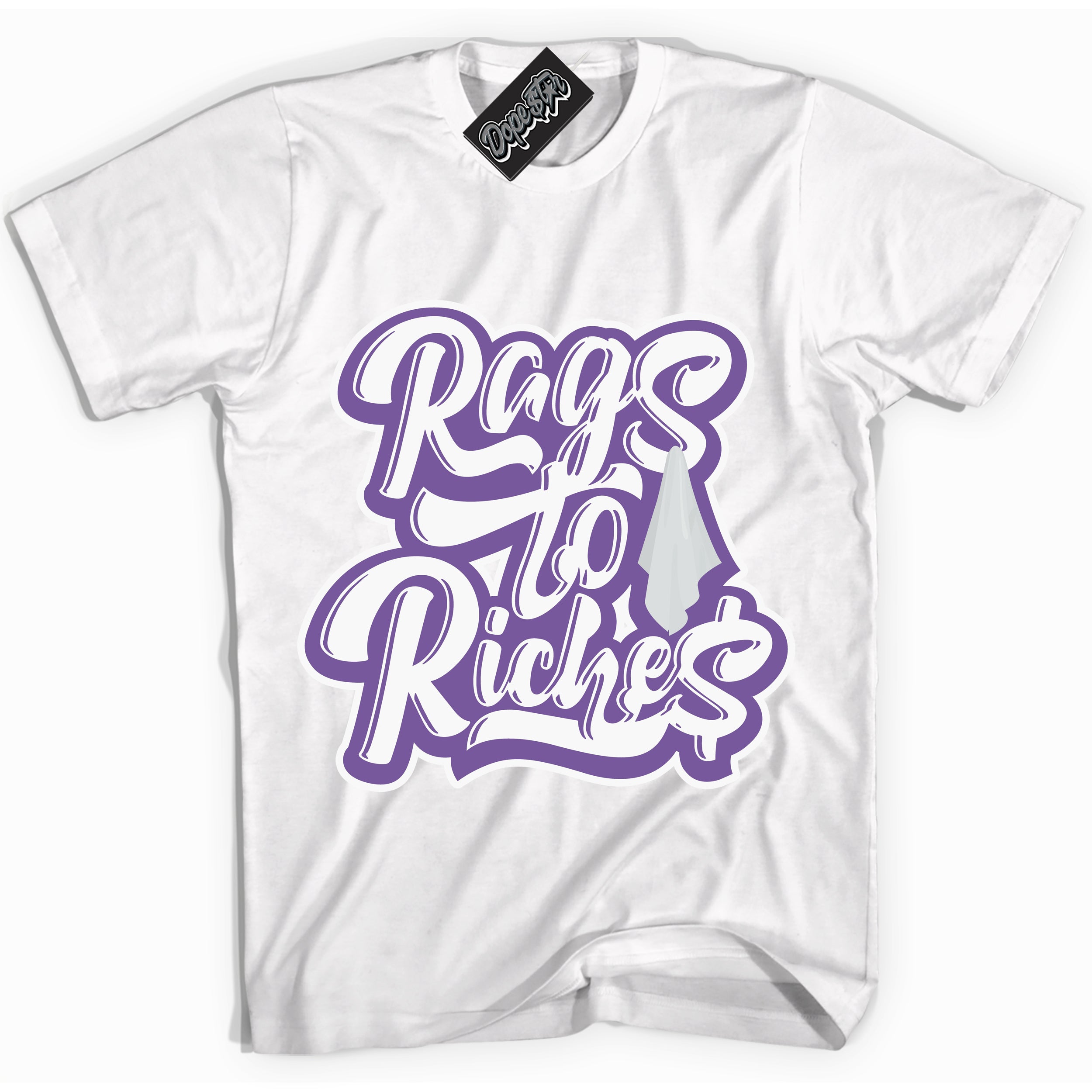 Cool White Shirt with “Rags To Riches” design that perfectly matches Next Nature Black Raspberry.