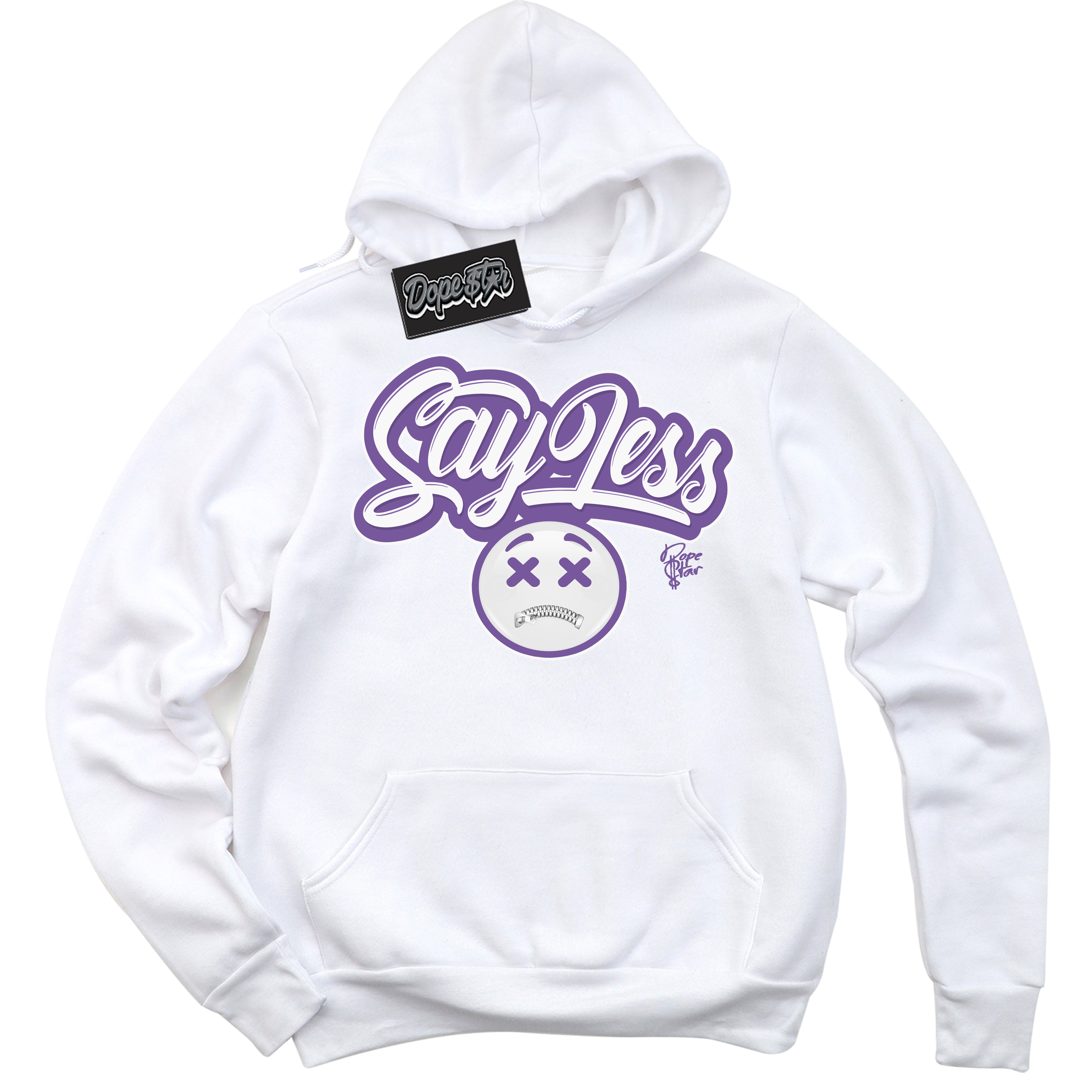 Cool White Hoodie with “Say Less” design that Perfectly Matches Next Nature Black Raspberry.