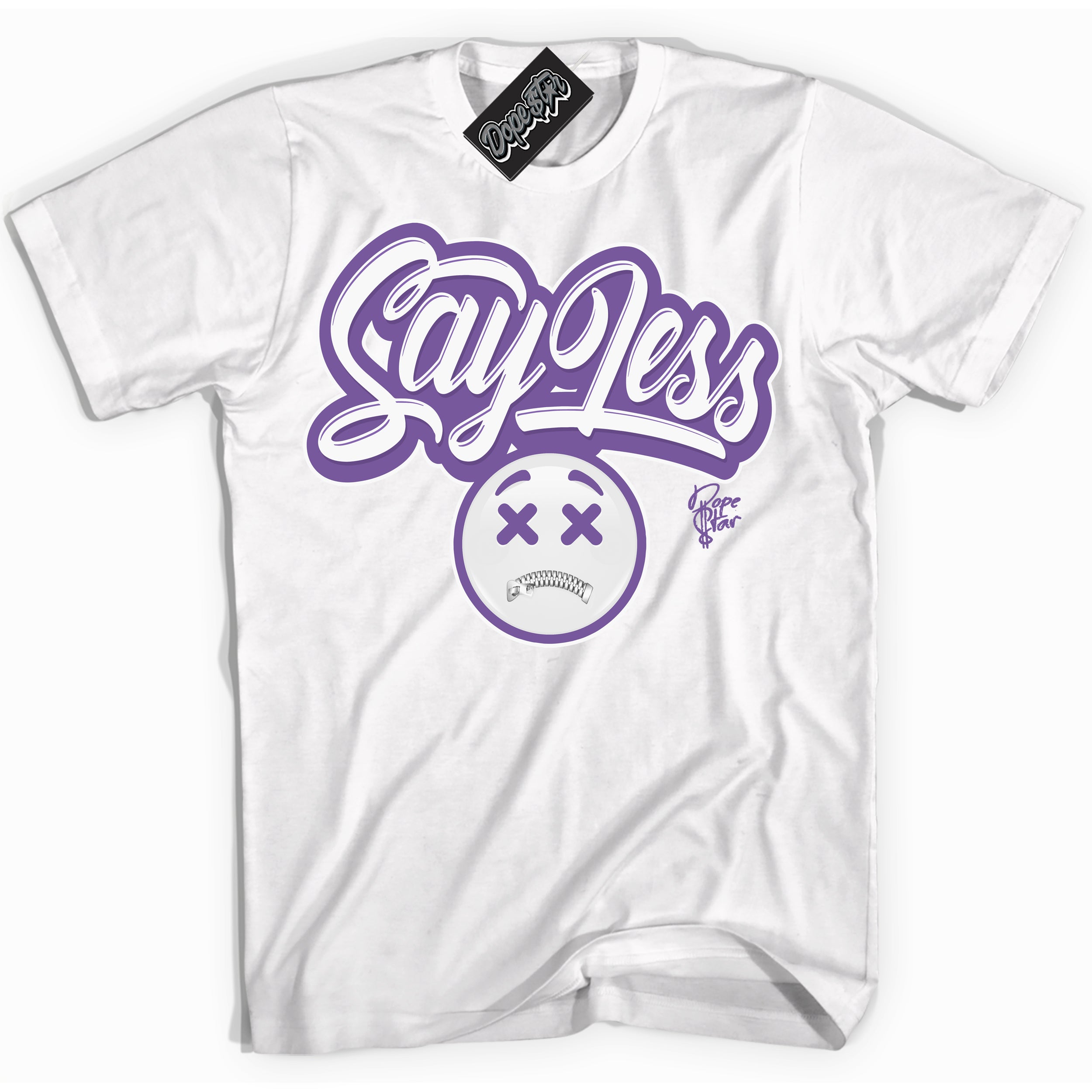 Cool White Shirt with “Say Less” design that perfectly matches Next Nature Black Raspberry.