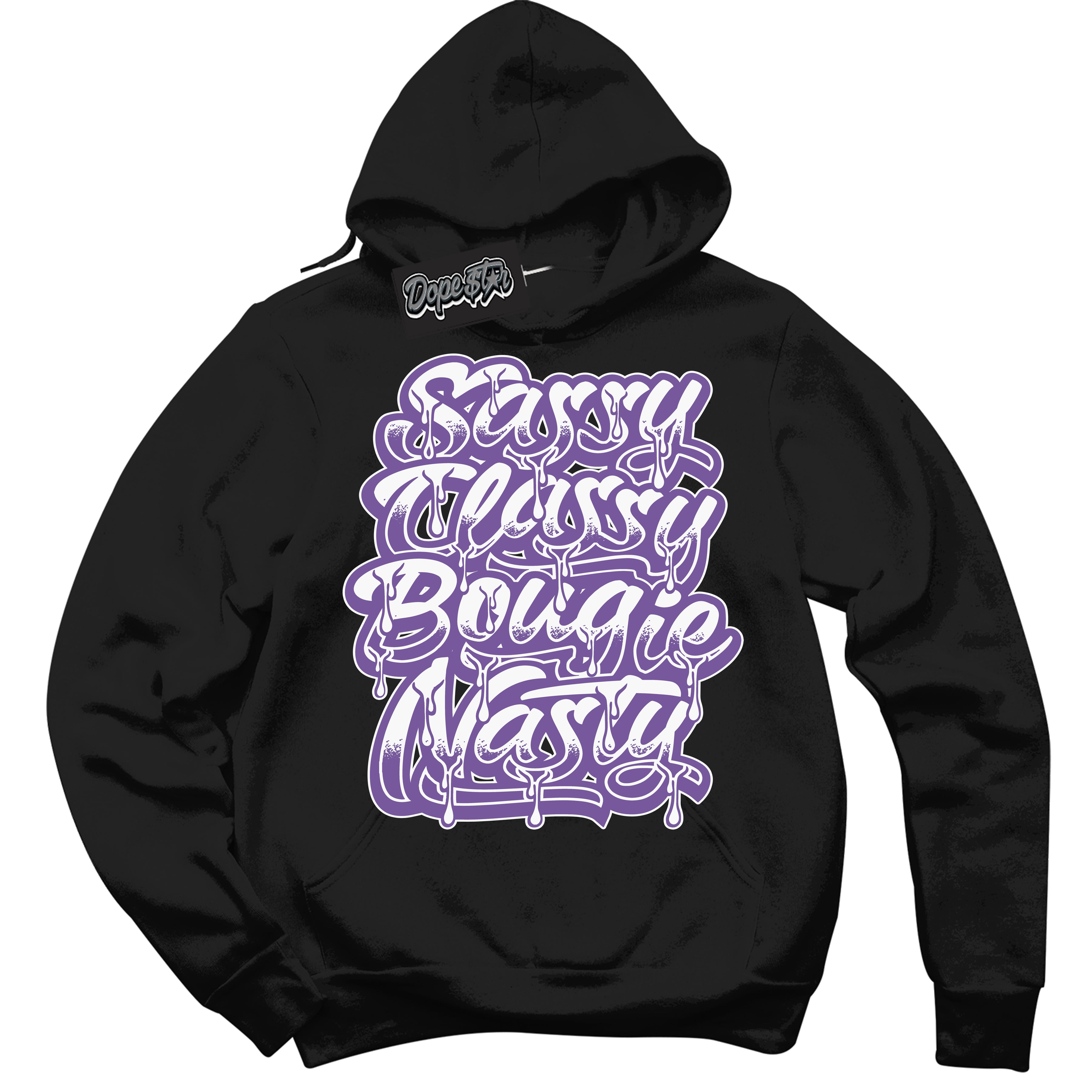 Cool Black Hoodie with “Sassy Classy” design that Perfectly Matches Next Nature Black Raspberry.