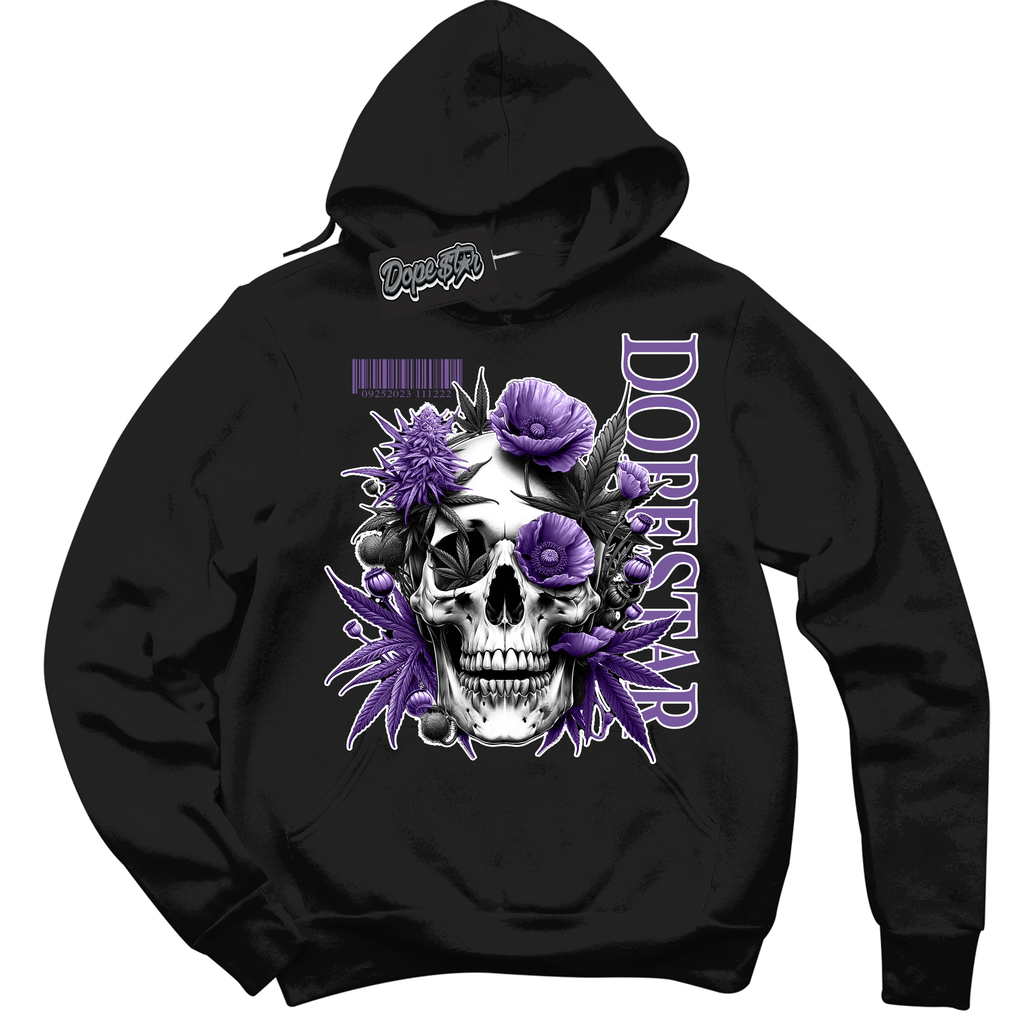 Cool Black Hoodie with “Skull Poppies” design that Perfectly Matches Next Nature Black Raspberry.