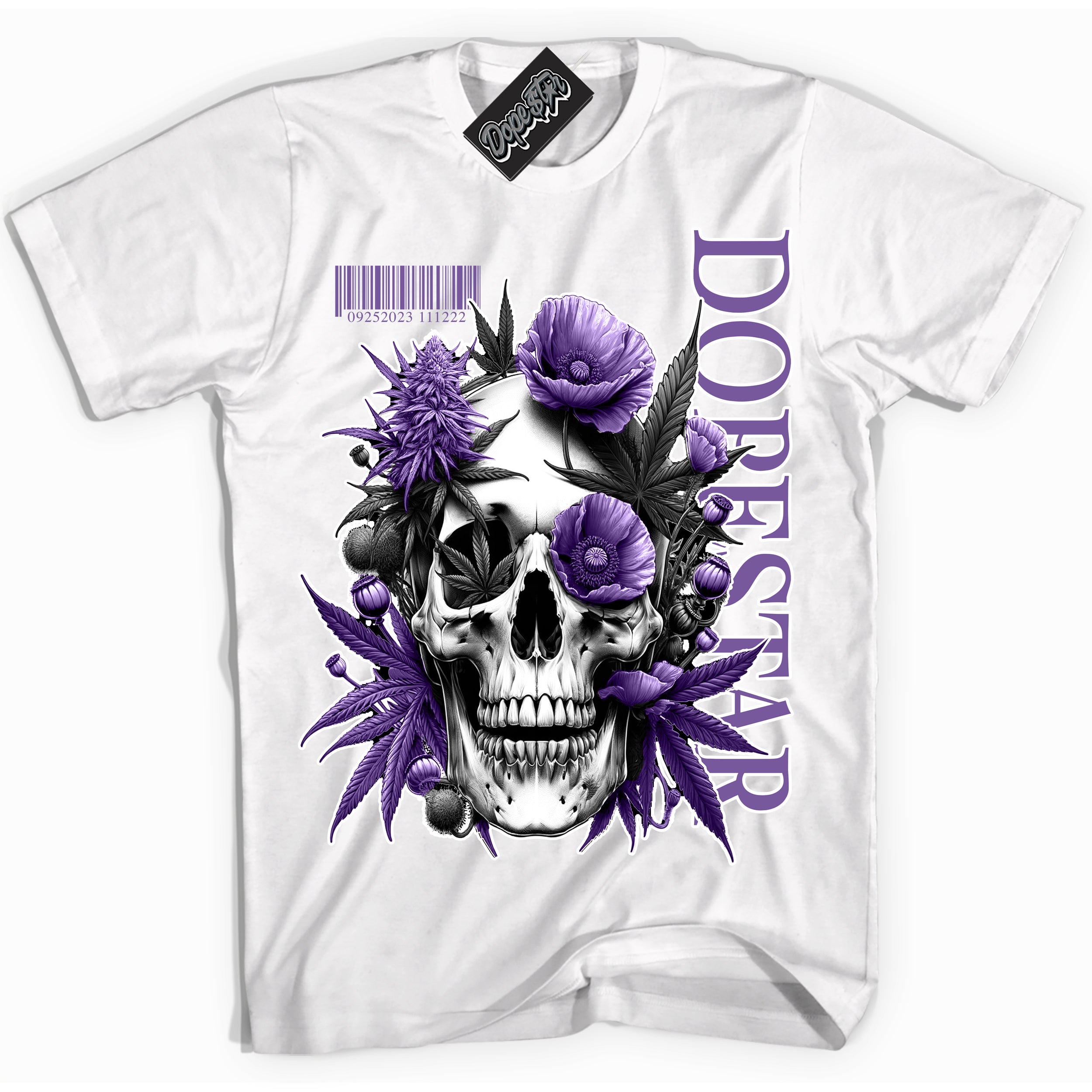 Cool White Shirt with “Skull Poppies” design that perfectly matches Next Nature Black Raspberry.