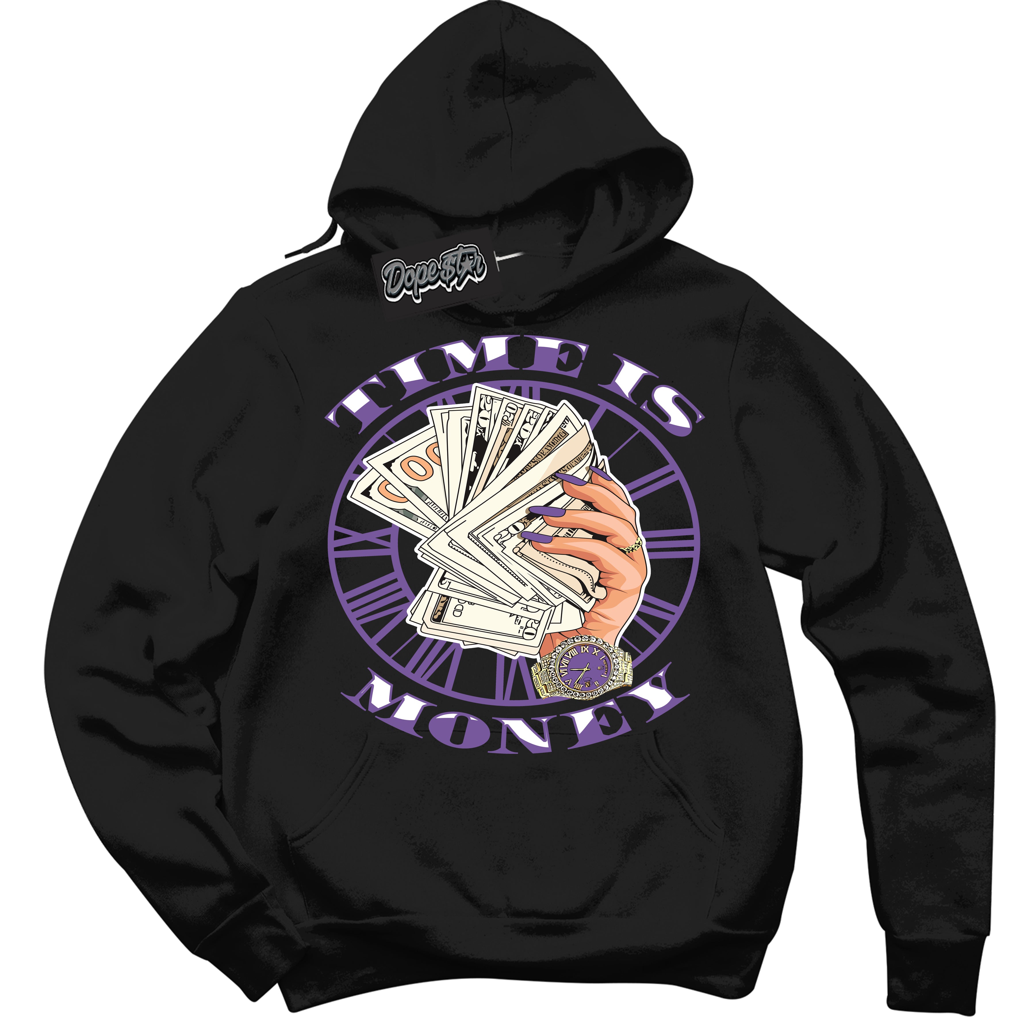 Cool Black Hoodie with “Time Is Money” design that Perfectly Matches Next Nature Black Raspberry.