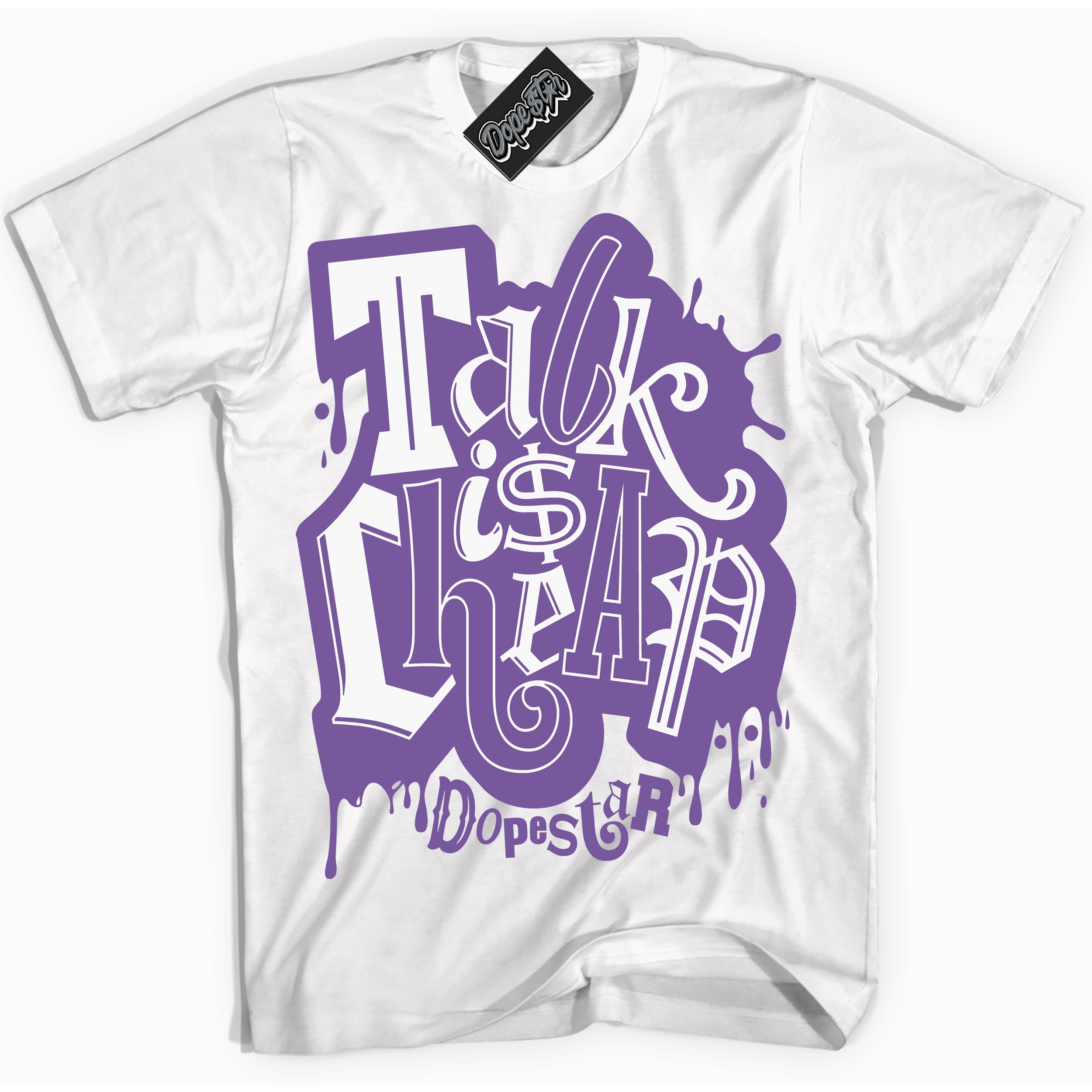 Cool White Shirt with “Talk Is Cheap” design that perfectly matches Next Nature Black Raspberry.