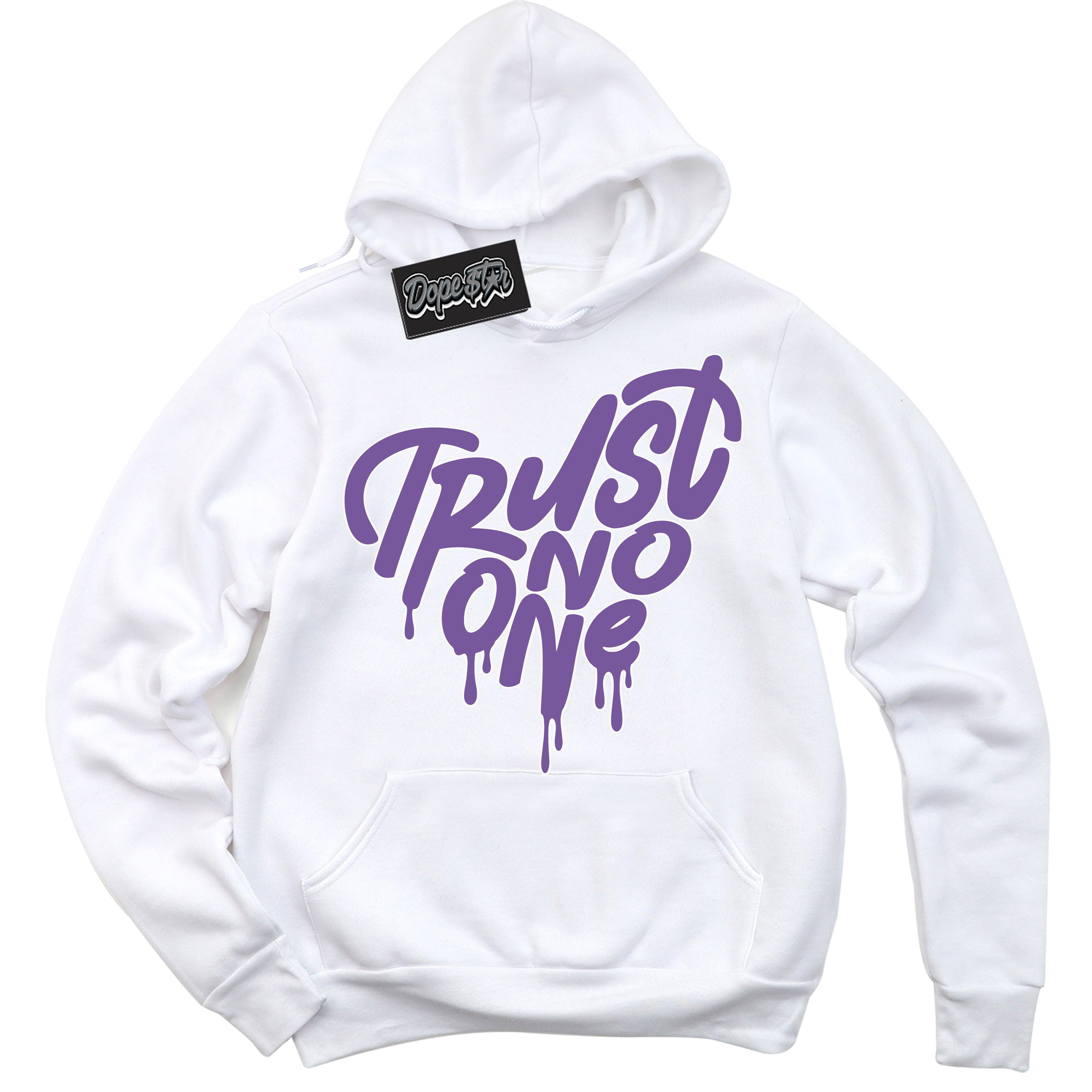 Cool White Hoodie with “Trust No One Heart” design that Perfectly Matches Next Nature Black Raspberry.