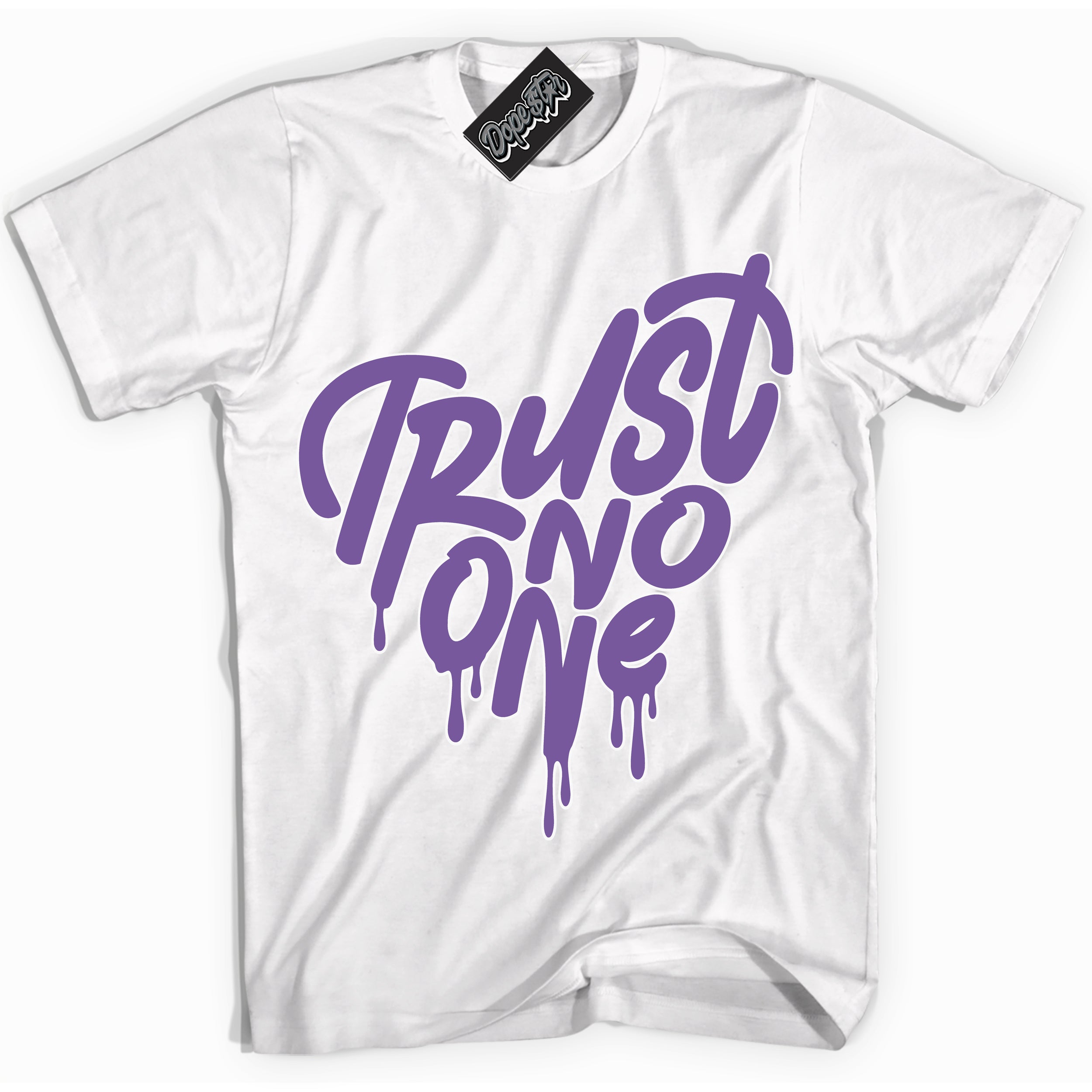 Cool White Shirt with “Trust No One Heart” design that perfectly matches Next Nature Black Raspberry.