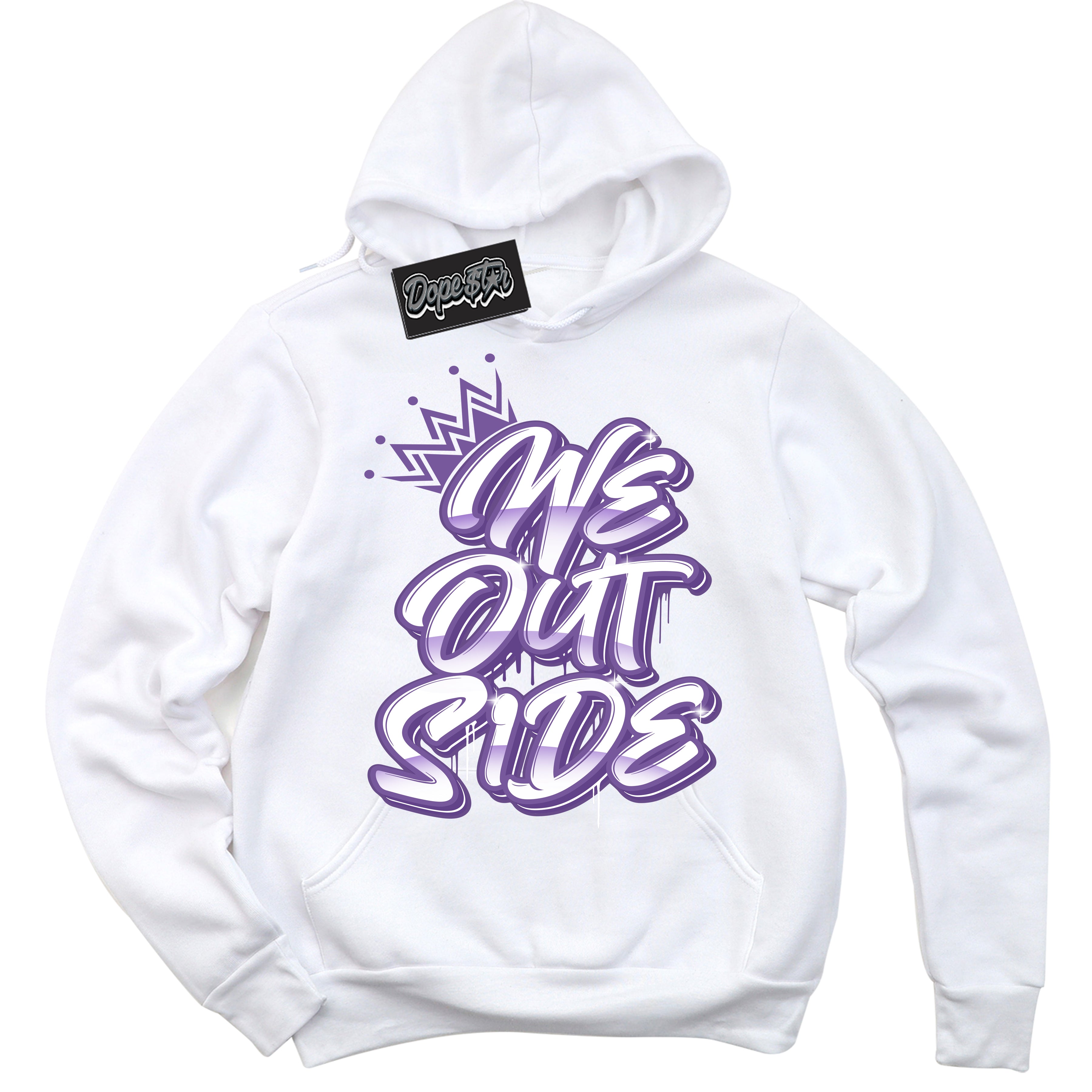 Cool White Hoodie with “We Outside” design that Perfectly Matches Next Nature Black Raspberry.