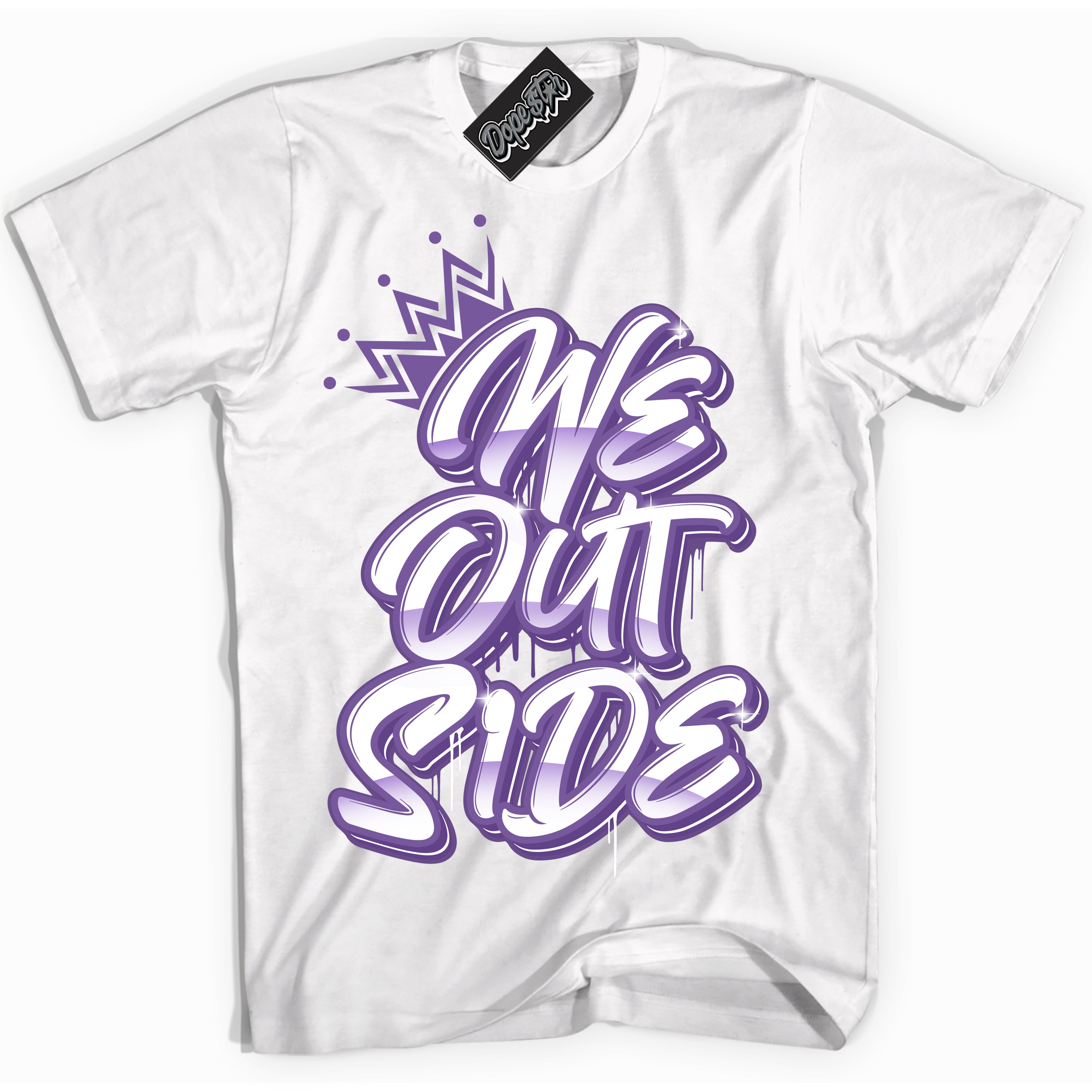 Cool White Shirt with “We Outside” design that perfectly matches Next Nature Black Raspberry.