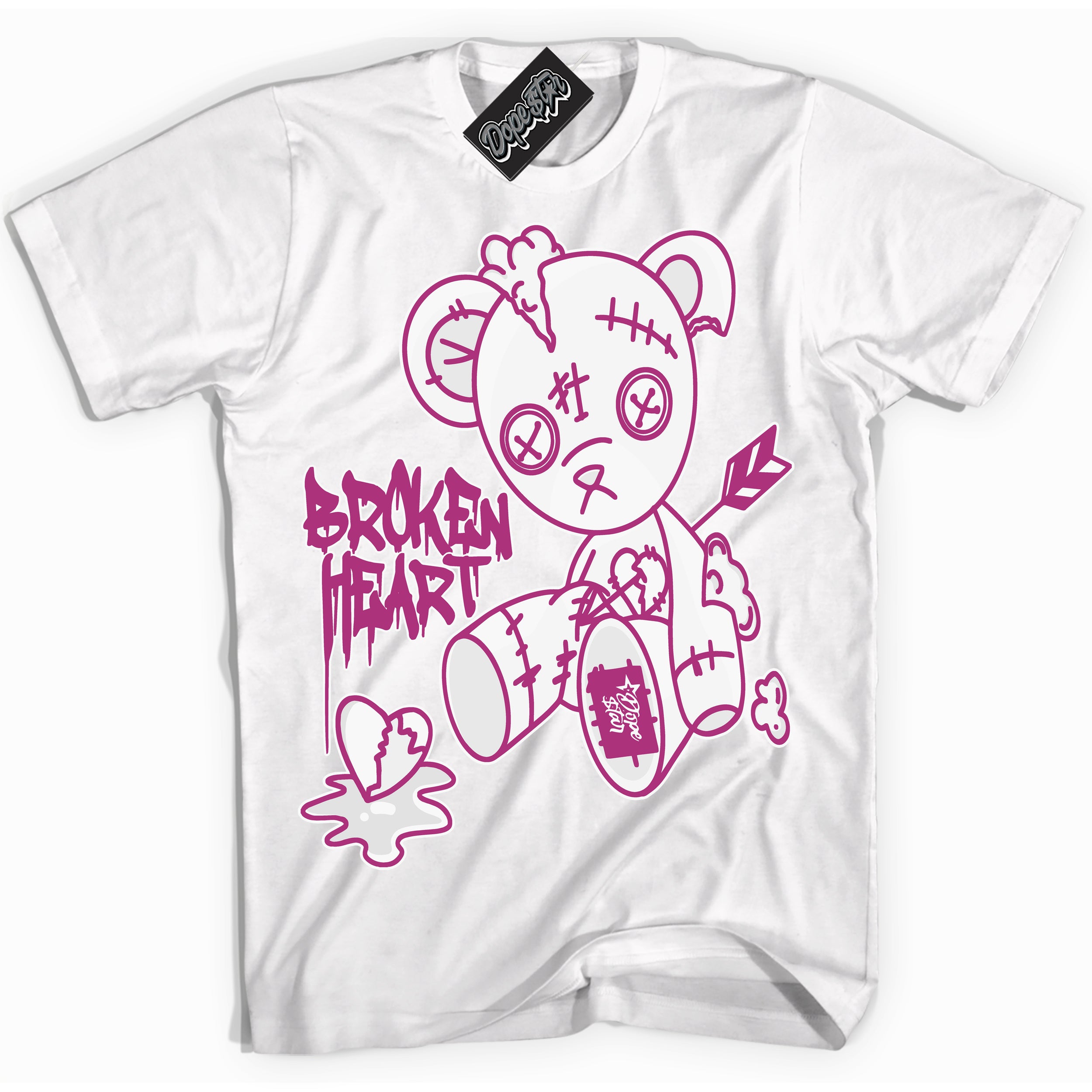 Dunk Low Next Nature Hot Fuchsia 'Broken Heart Bear' Shirt – White Streetwear T-Shirt | Sneaker Matching Tee for Dunk Low Hot Fuchsia | Urban Fashion for Sneakerheads | Men's & Women's Streetwear Outfit by Sneaker Shirts Outlet.