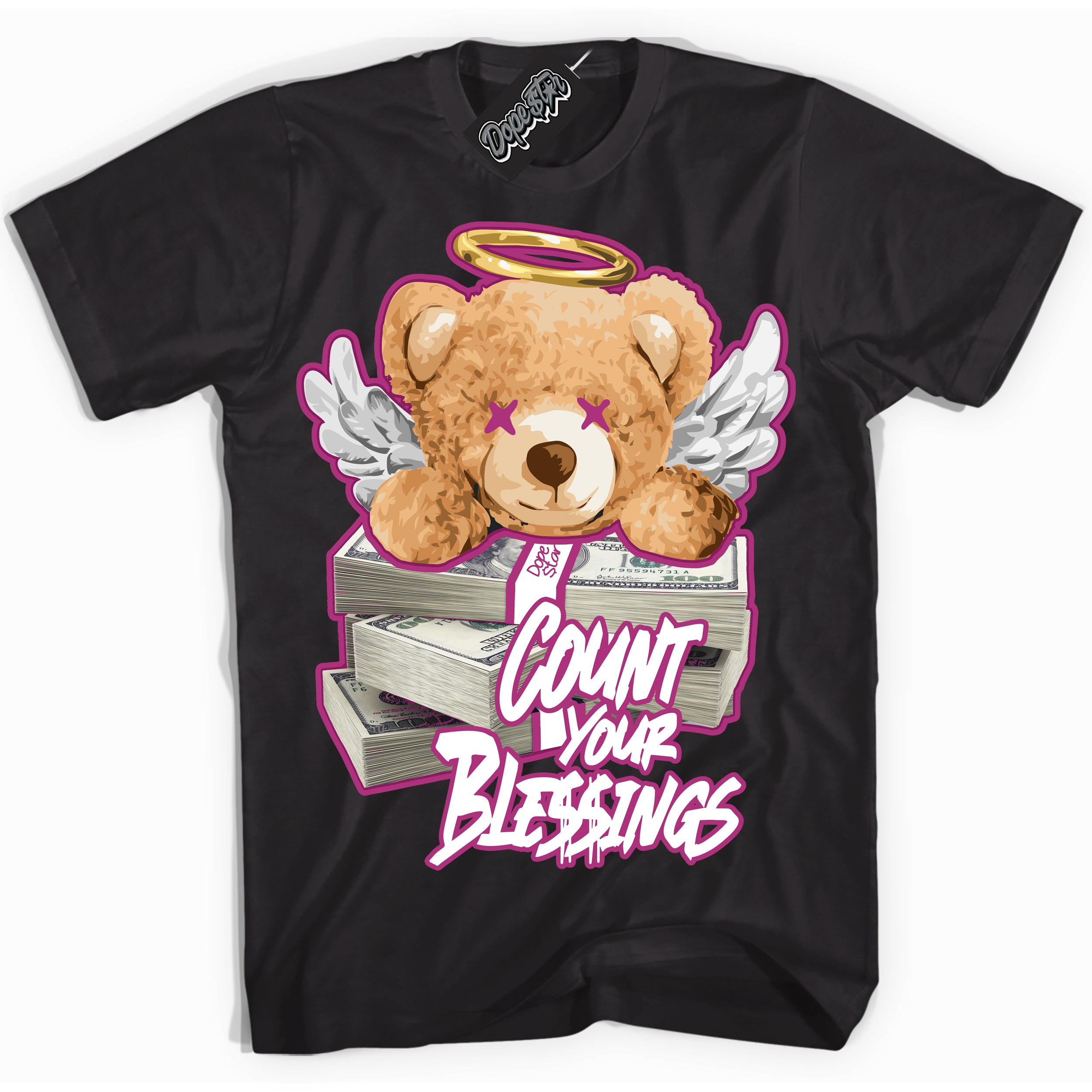 Dunk Low Next Nature Hot Fuchsia 'Count Your Blessings ' Shirt – Black Streetwear T-Shirt | Sneaker Matching Tee for Dunk Low Hot Fuchsia | Urban Fashion for Sneakerheads | Men's & Women's Streetwear Outfit by Sneaker Shirts Outlet.