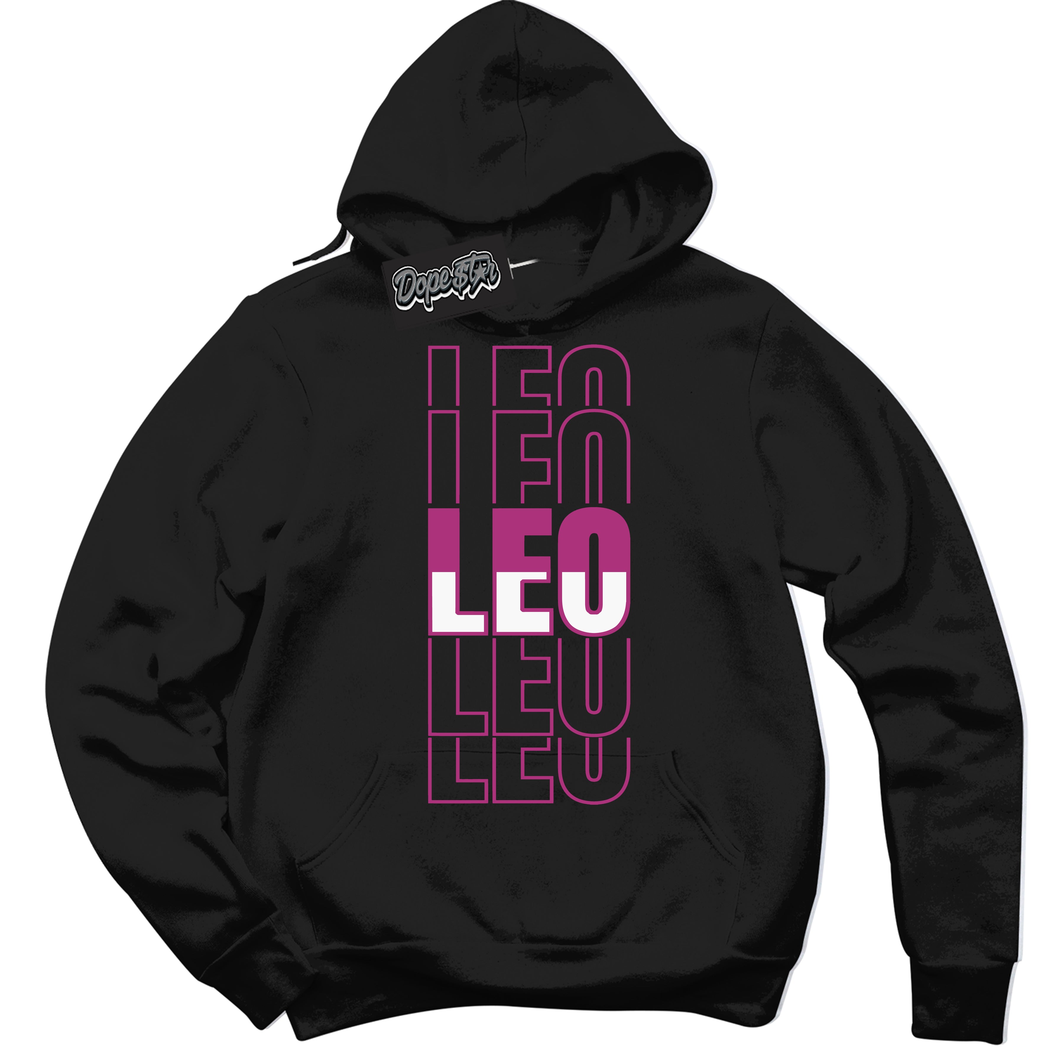 Dunk Low Next Nature Hot Fuchsia Dunk 'Leo' Hoodie - Black Streetwear Mockup | Sneakerhead Sweatshirt Matching Dunk Low Next Nature Hot Fuchsia Dunk | Leo Urban Streetwear for Sneaker Matching OOTD | Outfits that pair perfectly with your ND Low Next Nature Hot Fuchsia Dunk | Sneakerhead Fashion Must-Have Apparel for Men and Women.