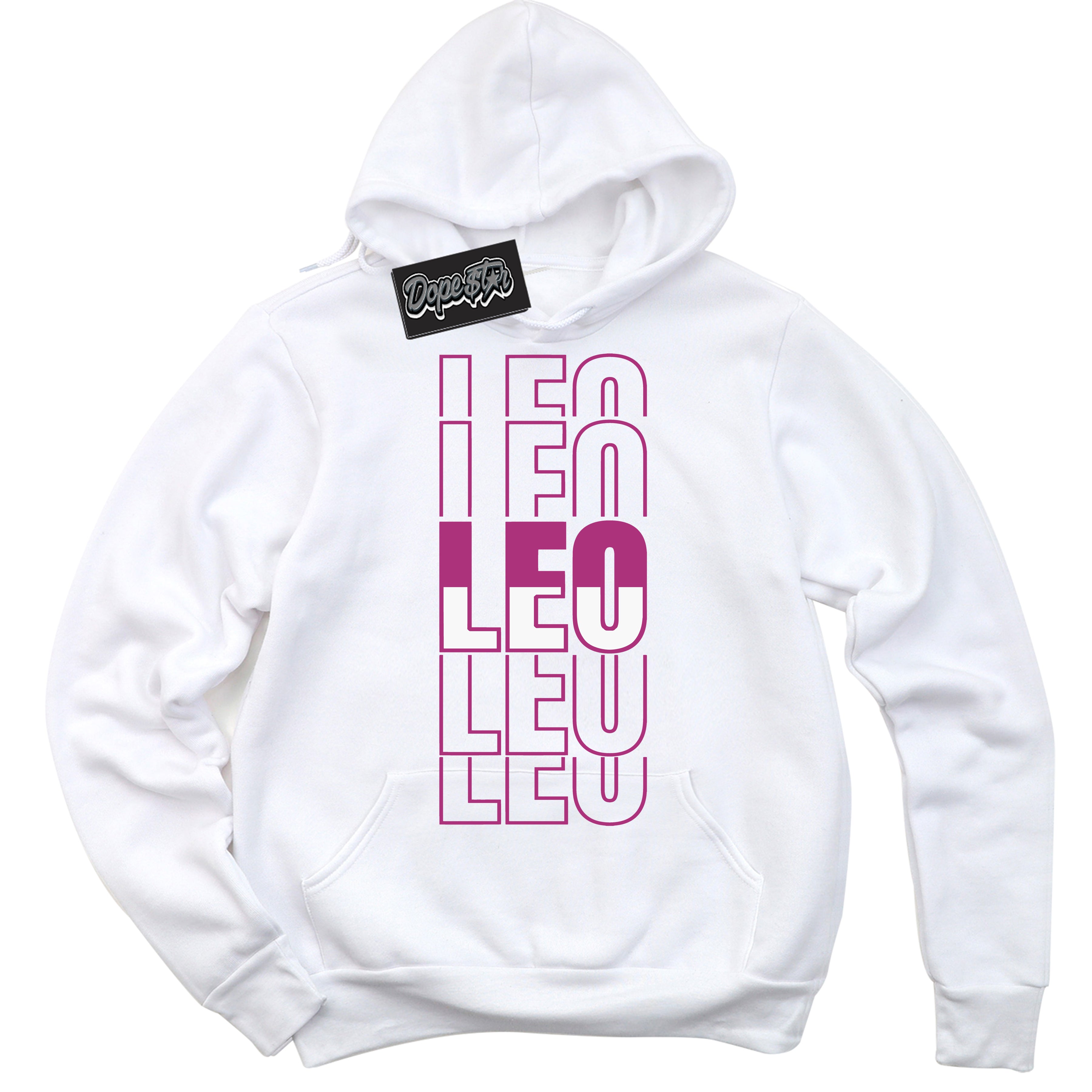 Dunk Low Next Nature Hot Fuchsia Dunk 'Leo' Hoodie - White Streetwear Mockup | Sneakerhead Sweatshirt Matching Dunk Low Next Nature Hot Fuchsia Dunk | Leo Urban Streetwear for Sneaker Matching OOTD | Outfits that pair perfectly with your ND Low Next Nature Hot Fuchsia Dunk | Sneakerhead Fashion Must-Have Apparel for Men and Women.