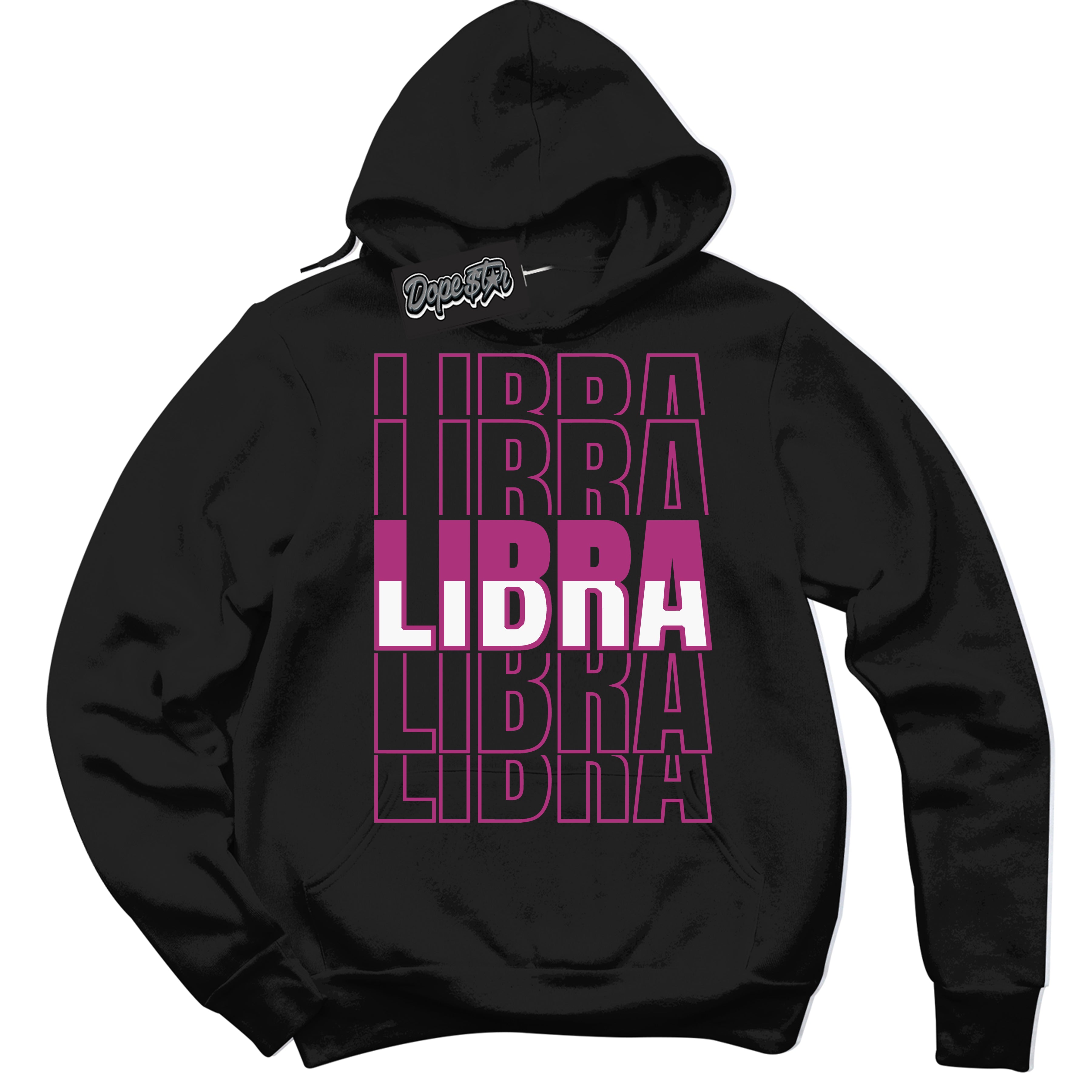 Dunk Low Next Nature Hot Fuchsia Dunk 'Libra' Hoodie - Black Streetwear Mockup | Sneakerhead Sweatshirt Matching Dunk Low Next Nature Hot Fuchsia Dunk | Libra Urban Streetwear for Sneaker Matching OOTD | Outfits that pair perfectly with your ND Low Next Nature Hot Fuchsia Dunk | Sneakerhead Fashion Must-Have Apparel for Men and Women.