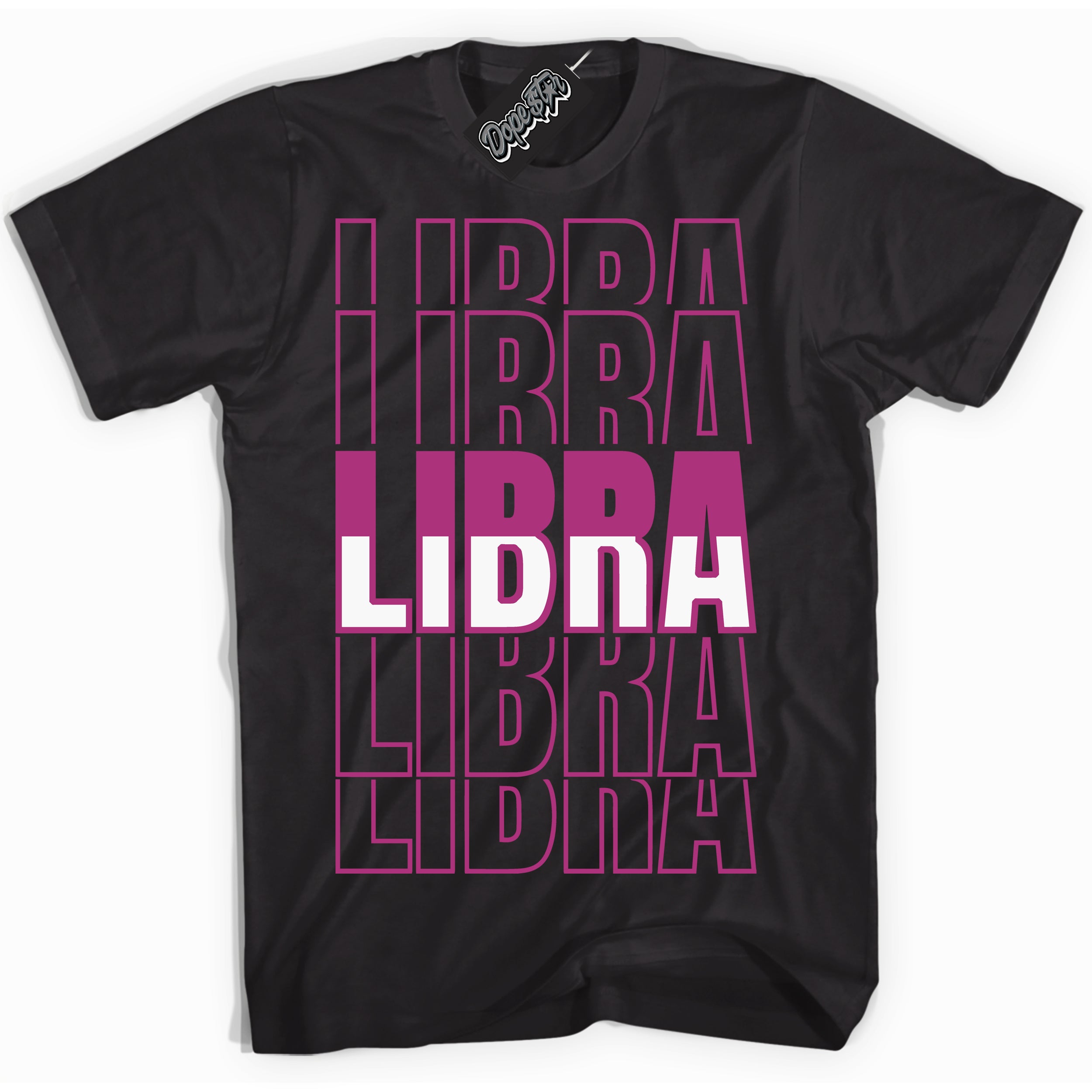 Dunk Low Next Nature Hot Fuchsia Dunk 'Libra' Shirt - Black Streetwear Mockup | Sneakerhead T-Shirt Matching Dunk Low Next Nature Hot Fuchsia Dunk | Libra Urban Streetwear for Sneaker Matching OOTD | Outfits that pair perfectly with your ND Low Next Nature Hot Fuchsia Dunk | Sneakerhead Fashion Must-Have Apparel for Men and Women.