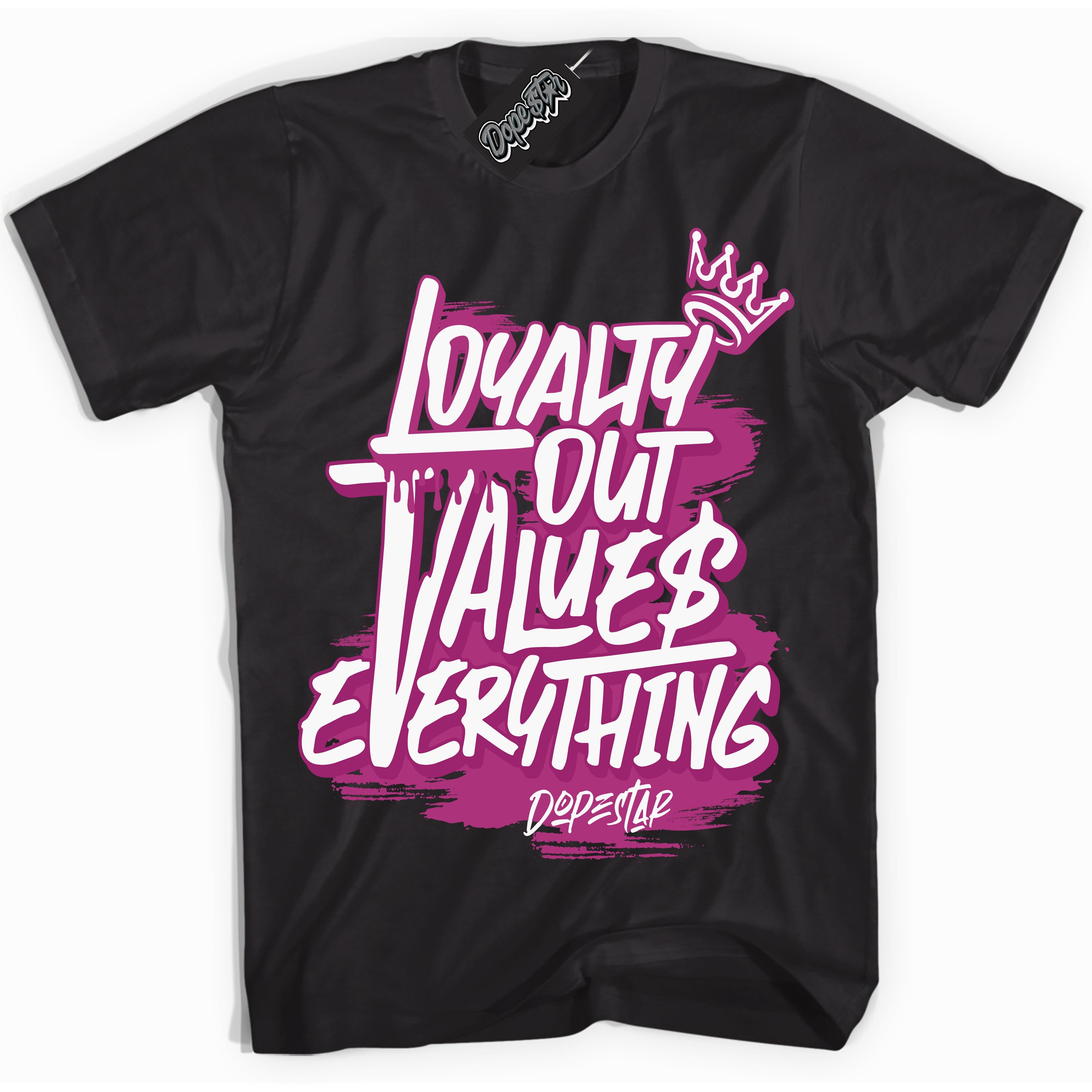 Dunk Low Next Nature Hot Fuchsia Dunk 'Loyalty Out Values Everything' Shirt - Black Streetwear Mockup | Sneakerhead T-Shirt Matching Dunk Low Next Nature Hot Fuchsia Dunk | Loyalty Out Values Everything Urban Streetwear for Sneaker Matching OOTD | Outfits that pair perfectly with your ND Low Next Nature Hot Fuchsia Dunk | Sneakerhead Fashion Must-Have Apparel for Men and Women.