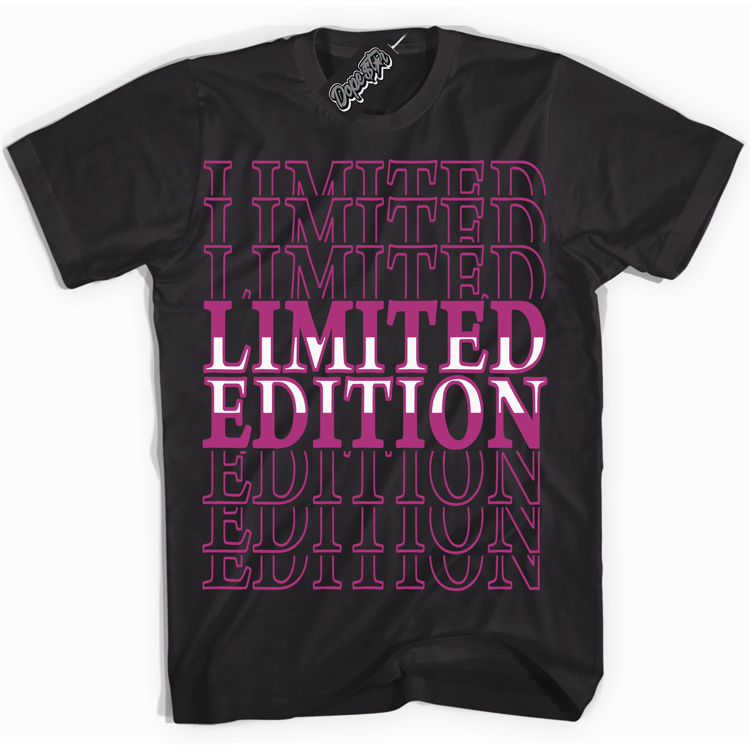 Dunk Low Next Nature Hot Fuchsia Dunk 'Limited Edition' Shirt - Black Streetwear Mockup | Sneakerhead T-Shirt Matching Dunk Low Next Nature Hot Fuchsia Dunk | Limited Edition Urban Streetwear for Sneaker Matching OOTD | Outfits that pair perfectly with your ND Low Next Nature Hot Fuchsia Dunk | Sneakerhead Fashion Must-Have Apparel for Men and Women.