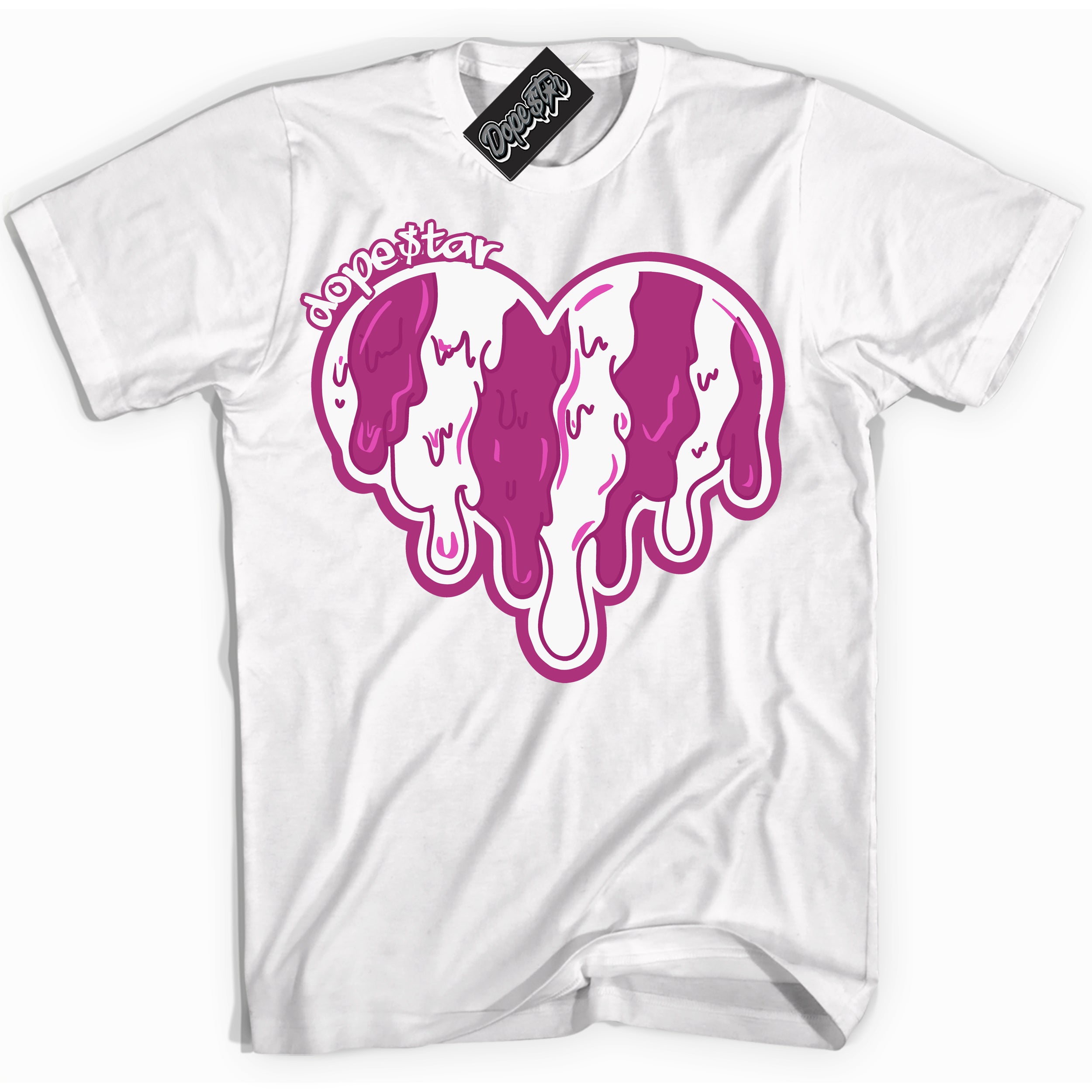 Dunk Low Next Nature Hot Fuchsia Dunk 'Melting Heart' Shirt - White Streetwear Mockup | Sneakerhead T-Shirt Matching Dunk Low Next Nature Hot Fuchsia Dunk | Melting Heart Urban Streetwear for Sneaker Matching OOTD | Outfits that pair perfectly with your ND Low Next Nature Hot Fuchsia Dunk | Sneakerhead Fashion Must-Have Apparel for Men and Women.