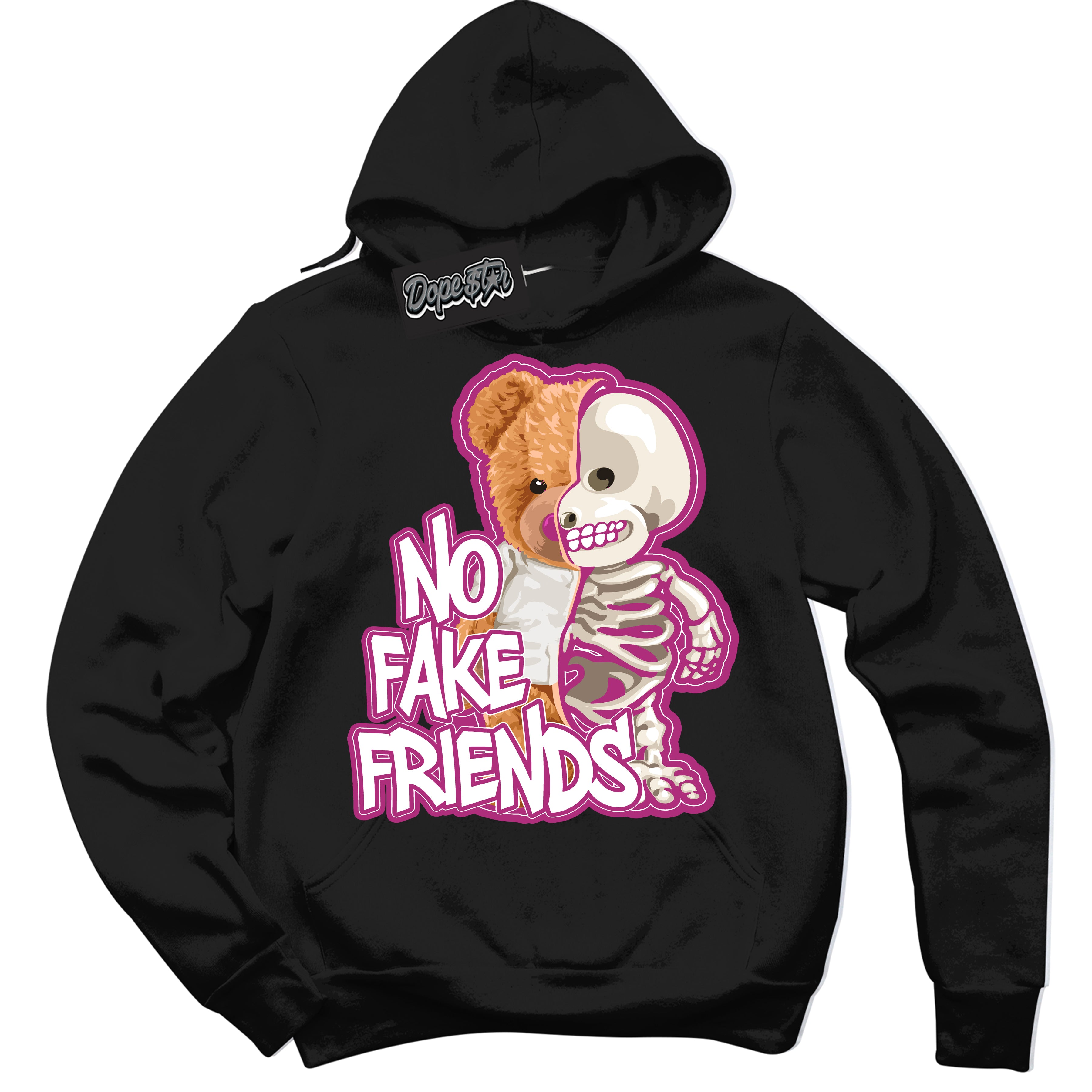 Dunk Low Next Nature Hot Fuchsia 'No Fake Friends' Hoodie – Black Streetwear Sweatshirt | Sneaker Matching Hoodie for Dunk Low Hot Fuchsia | Urban Fashion for Sneakerheads | Men's & Women's Streetwear Outfit by Sneaker Shirts Outlet.