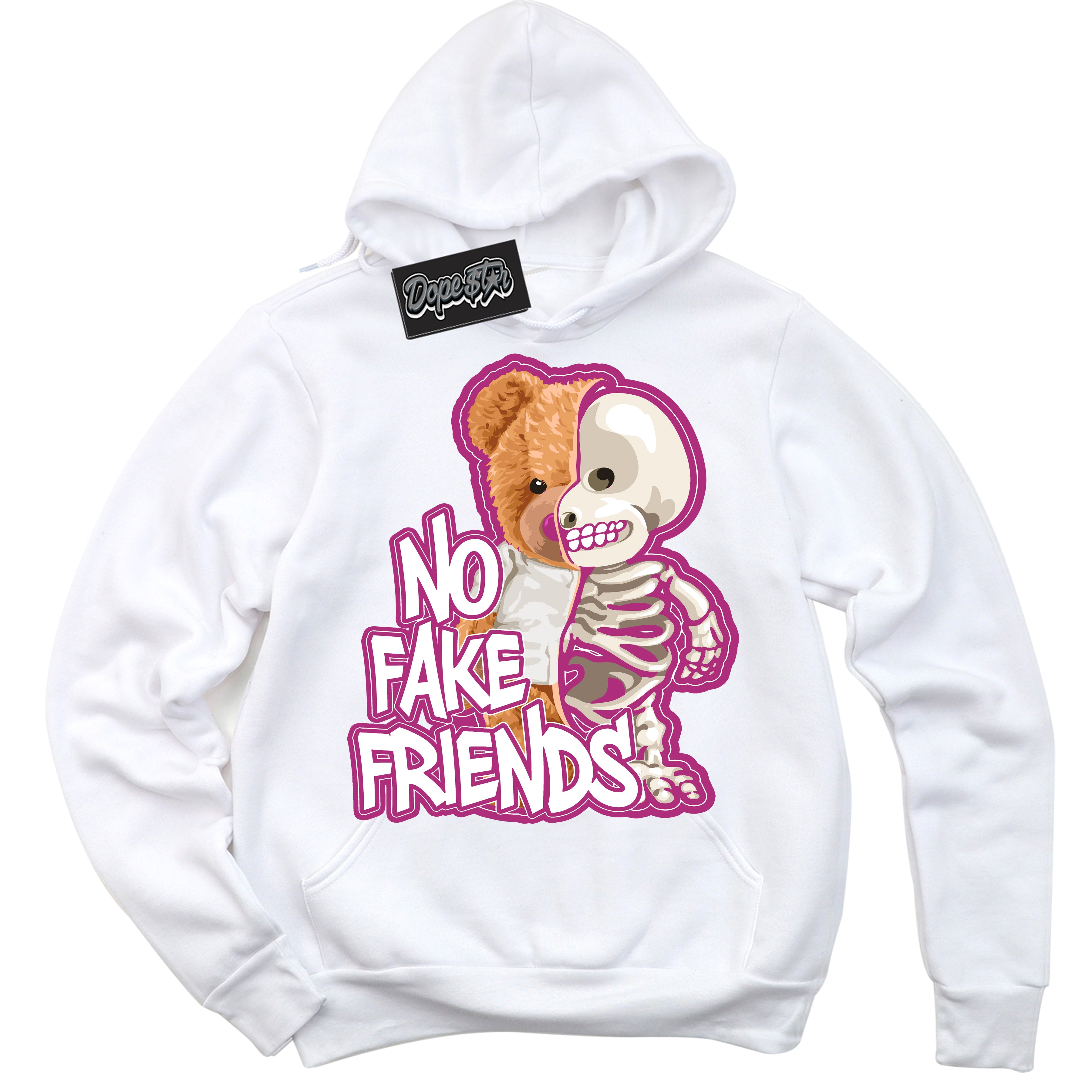 Dunk Low Next Nature Hot Fuchsia 'No Fake Friends' Hoodie – White Streetwear Sweatshirt | Sneaker Matching Hoodie for Dunk Low Hot Fuchsia | Urban Fashion for Sneakerheads | Men's & Women's Streetwear Outfit by Sneaker Shirts Outlet.