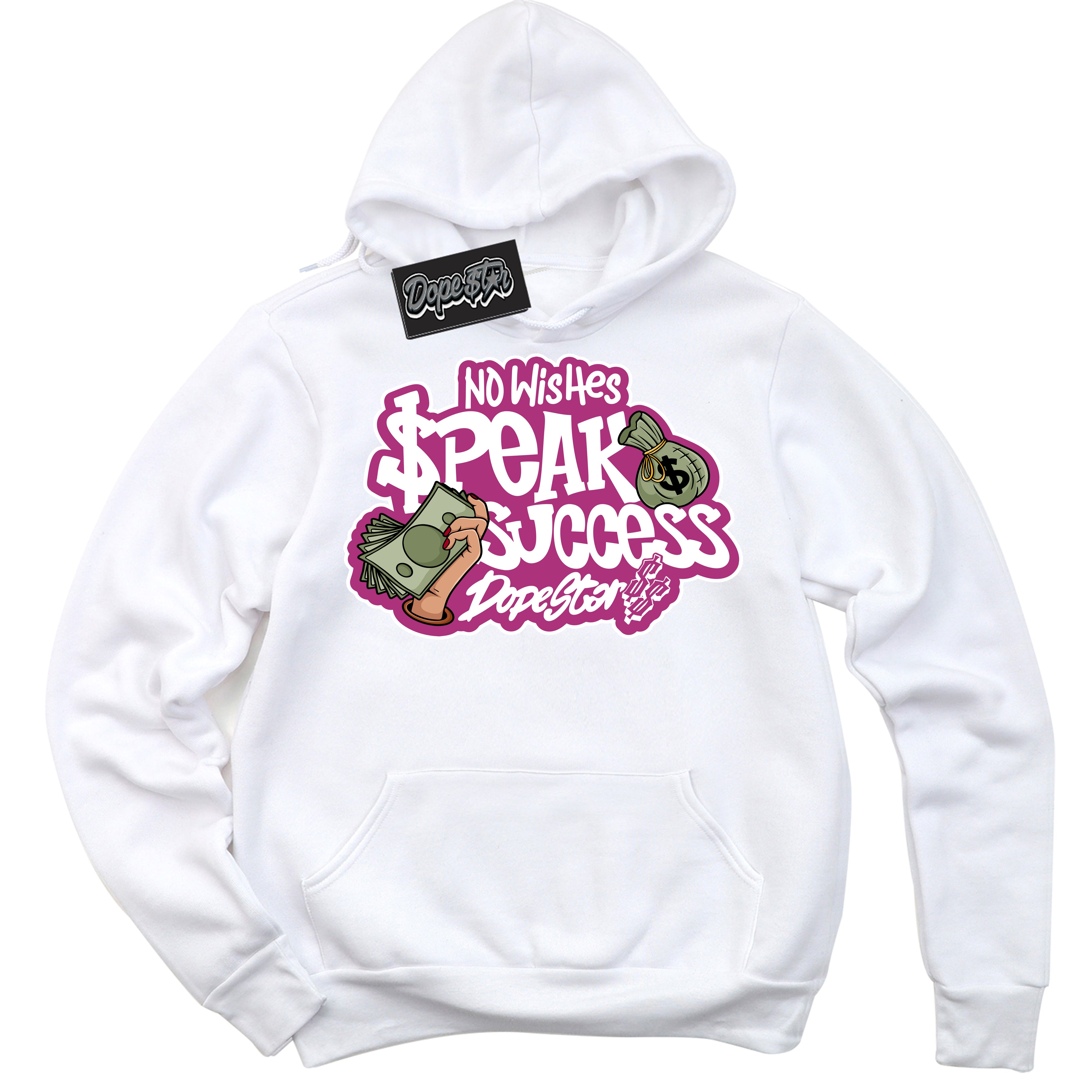 Dunk Low Next Nature Hot Fuchsia Dunk 'No Wish Speak Success' Hoodie - White Streetwear Mockup | Sneakerhead Sweatshirt Matching Dunk Low Next Nature Hot Fuchsia Dunk | No Wish Speak Success Urban Streetwear for Sneaker Matching OOTD | Outfits that pair perfectly with your ND Low Next Nature Hot Fuchsia Dunk | Sneakerhead Fashion Must-Have Apparel for Men and Women.