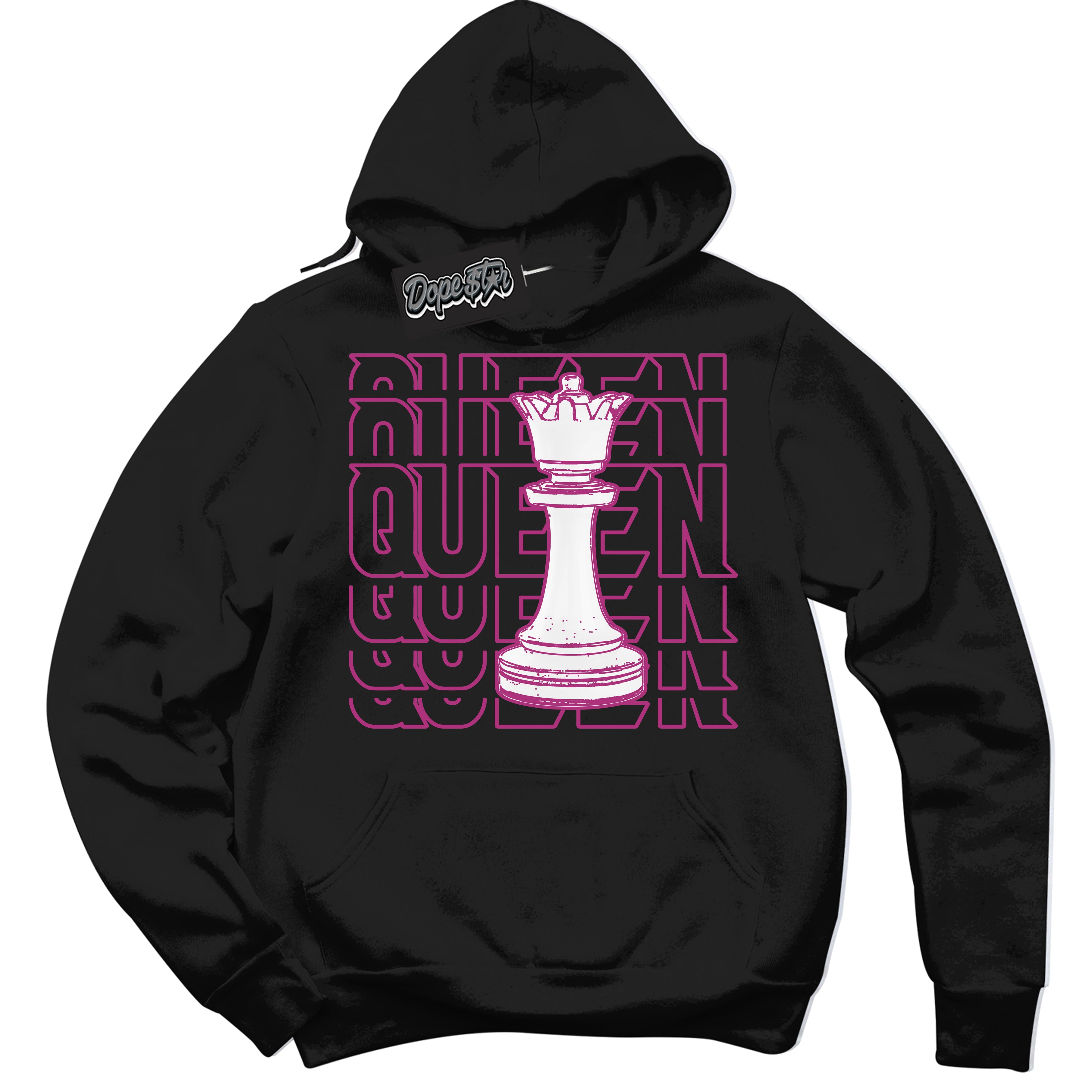 Dunk Low Next Nature Hot Fuchsia 'Queen Chess' Hoodie – Black Streetwear Sweatshirt | Sneaker Matching Hoodie for Dunk Low Hot Fuchsia | Urban Fashion for Sneakerheads | Men's & Women's Streetwear Outfit by Sneaker Shirts Outlet.