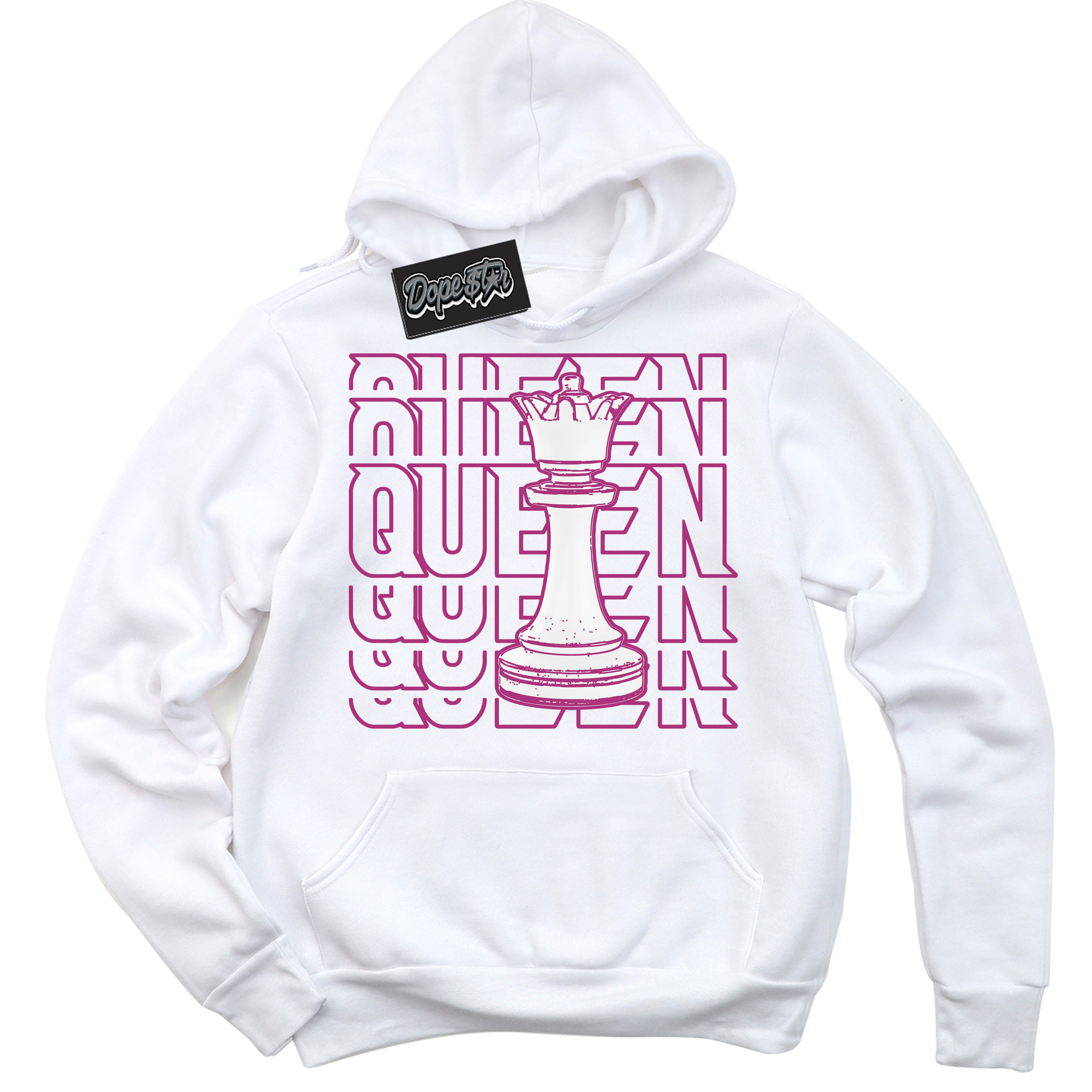 Dunk Low Next Nature Hot Fuchsia 'Queen Chess' Hoodie – White Streetwear Sweatshirt | Sneaker Matching Hoodie for Dunk Low Hot Fuchsia | Urban Fashion for Sneakerheads | Men's & Women's Streetwear Outfit by Sneaker Shirts Outlet.