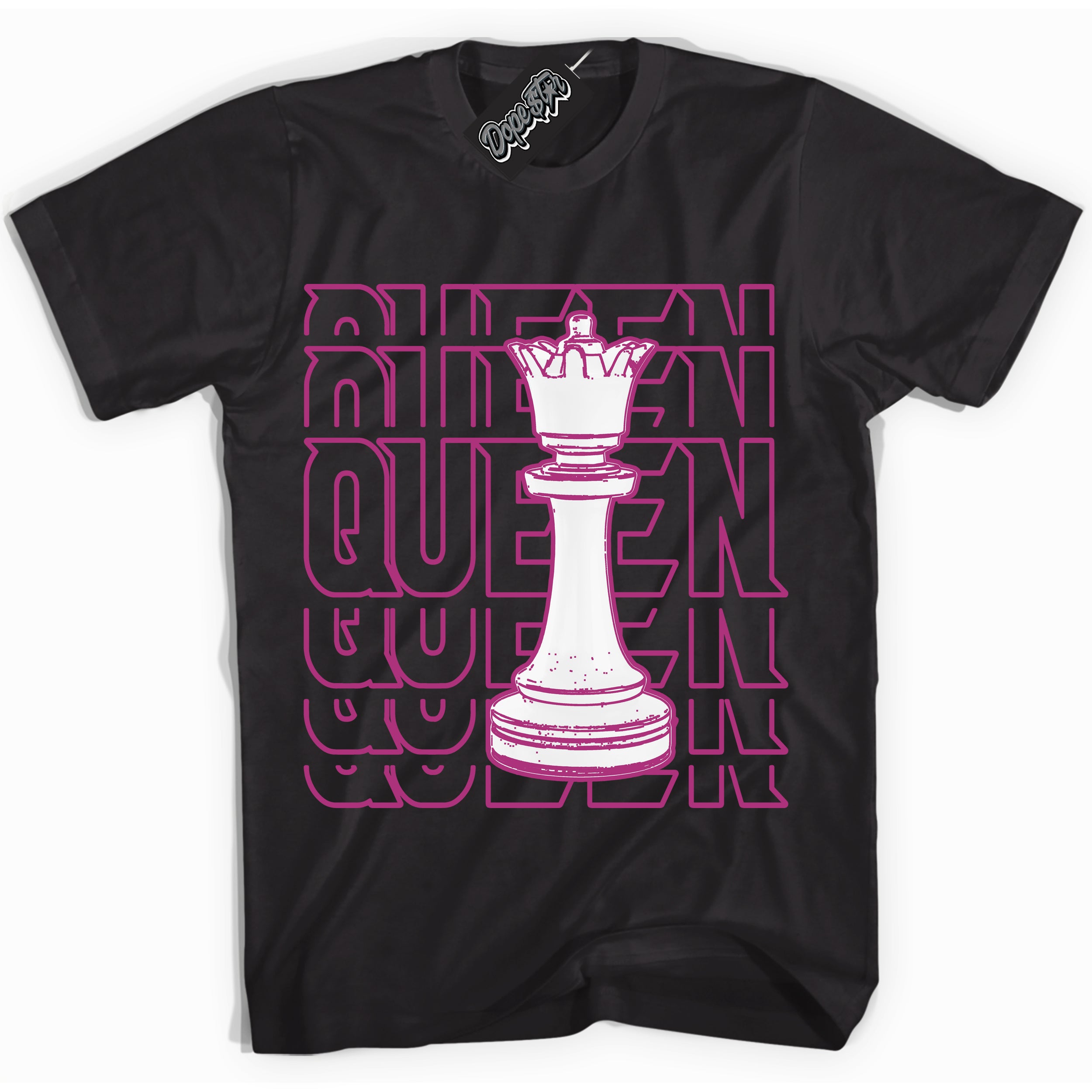 Dunk Low Next Nature Hot Fuchsia 'Queen Chess' Shirt – Black Streetwear Mockup | Sneakerhead Tee Matching Dunk | Urban Streetwear OOTD | Must-Have Fashion for Men & Women.