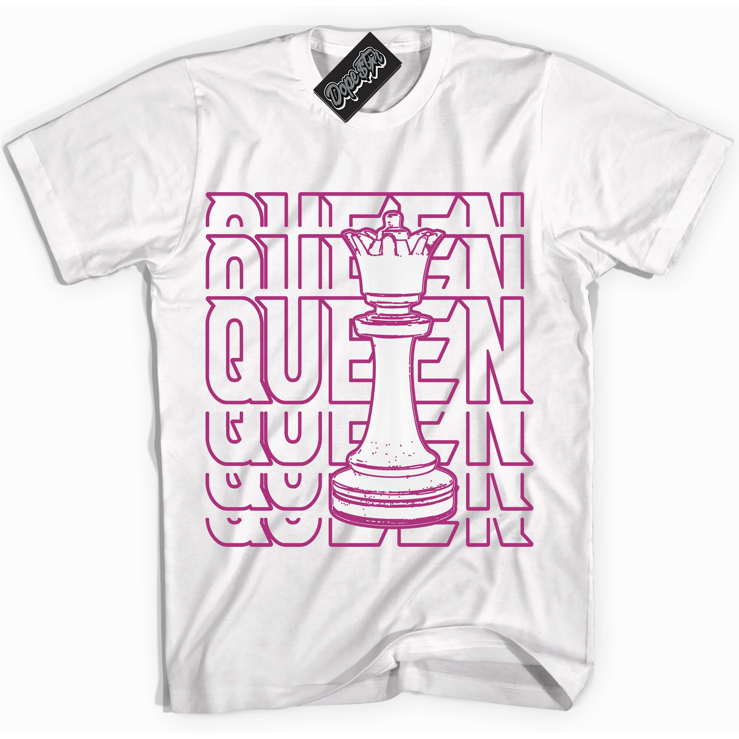 Dunk Low Next Nature Hot Fuchsia 'Queen Chess' Shirt – White Streetwear Mockup | Sneakerhead Tee Matching Dunk | Urban Streetwear OOTD | Must-Have Fashion for Men & Women.