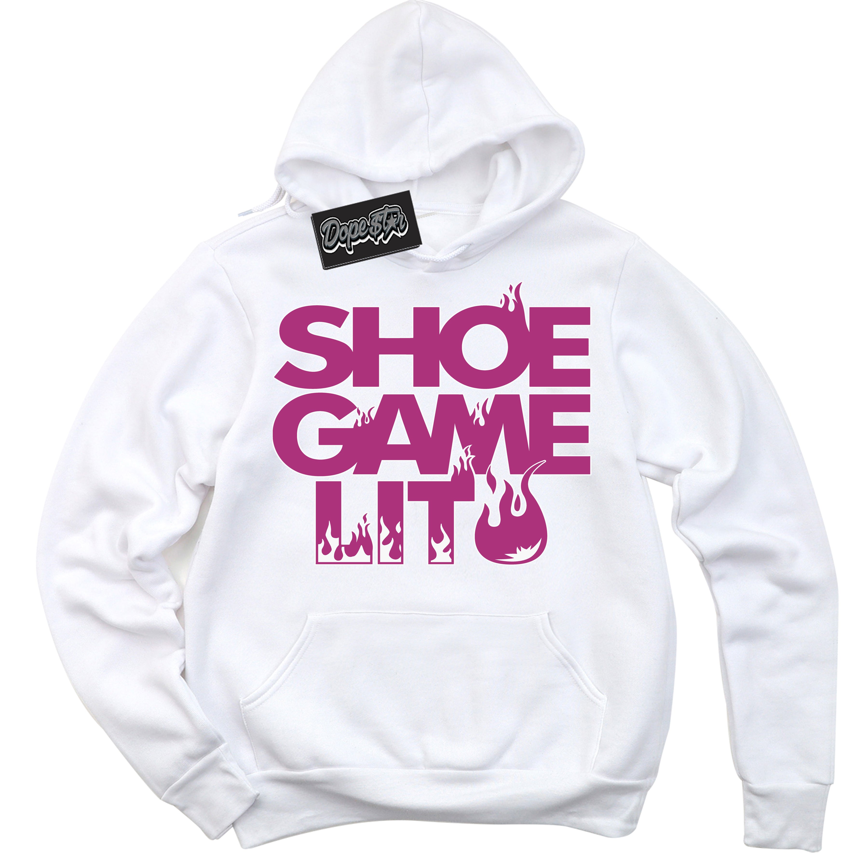 Dunk Low Next Nature Hot Fuchsia Dunk 'Shoe Game Lit' Hoodie - White Streetwear Mockup | Shoe Game Lit Sweatshirt Matching Dunk Low Next Nature Hot Fuchsia Dunk | Shoe Game Lit Urban Streetwear for Sneaker Matching OOTD | Outfits that pair perfectly with your ND Low Next Nature Hot Fuchsia Dunk | Shoe Game Lit Fashion Must-Have Apparel for Men and Women.