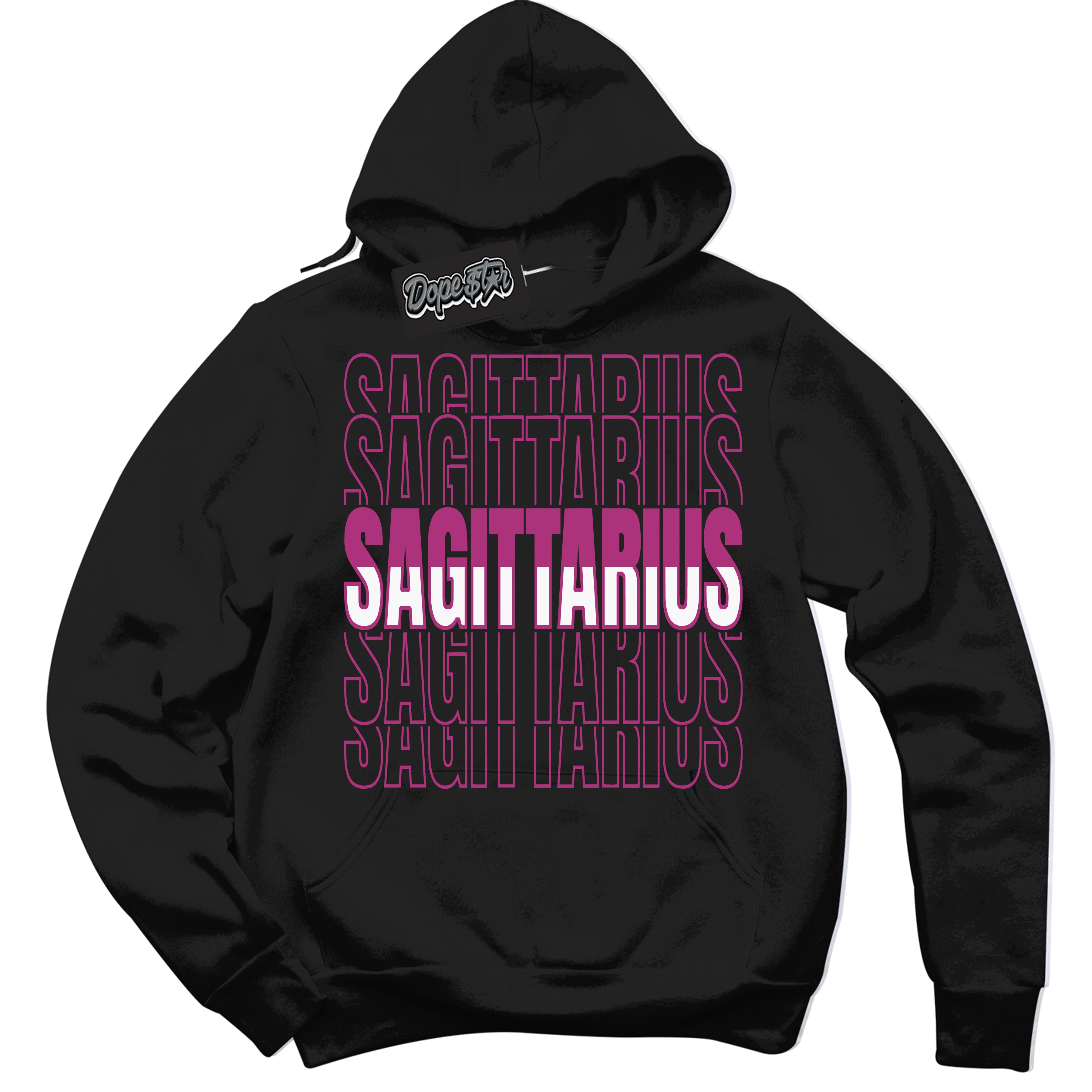 Dunk Low Next Nature Hot Fuchsia Dunk 'Sagittarius' Hoodie - Black Streetwear Mockup | Sneakerhead Sweatshirt Matching Dunk Low Next Nature Hot Fuchsia Dunk | Sagittarius Urban Streetwear for Sneaker Matching OOTD | Outfits that pair perfectly with your ND Low Next Nature Hot Fuchsia Dunk | Sneakerhead Fashion Must-Have Apparel for Men and Women.