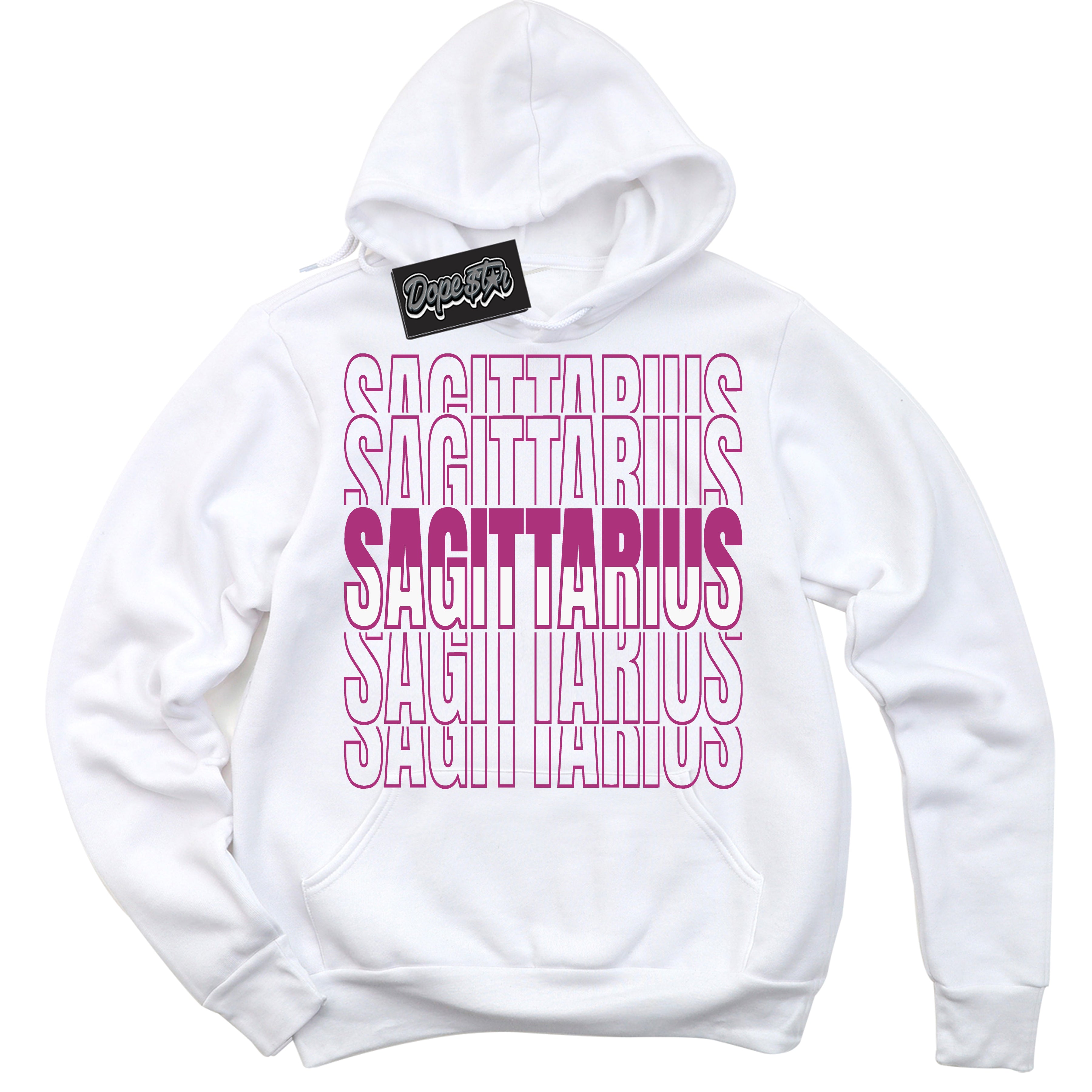 Dunk Low Next Nature Hot Fuchsia Dunk 'Sagittarius' Hoodie - White Streetwear Mockup | Sneakerhead Sweatshirt Matching Dunk Low Next Nature Hot Fuchsia Dunk | Sagittarius Urban Streetwear for Sneaker Matching OOTD | Outfits that pair perfectly with your ND Low Next Nature Hot Fuchsia Dunk | Sneakerhead Fashion Must-Have Apparel for Men and Women.