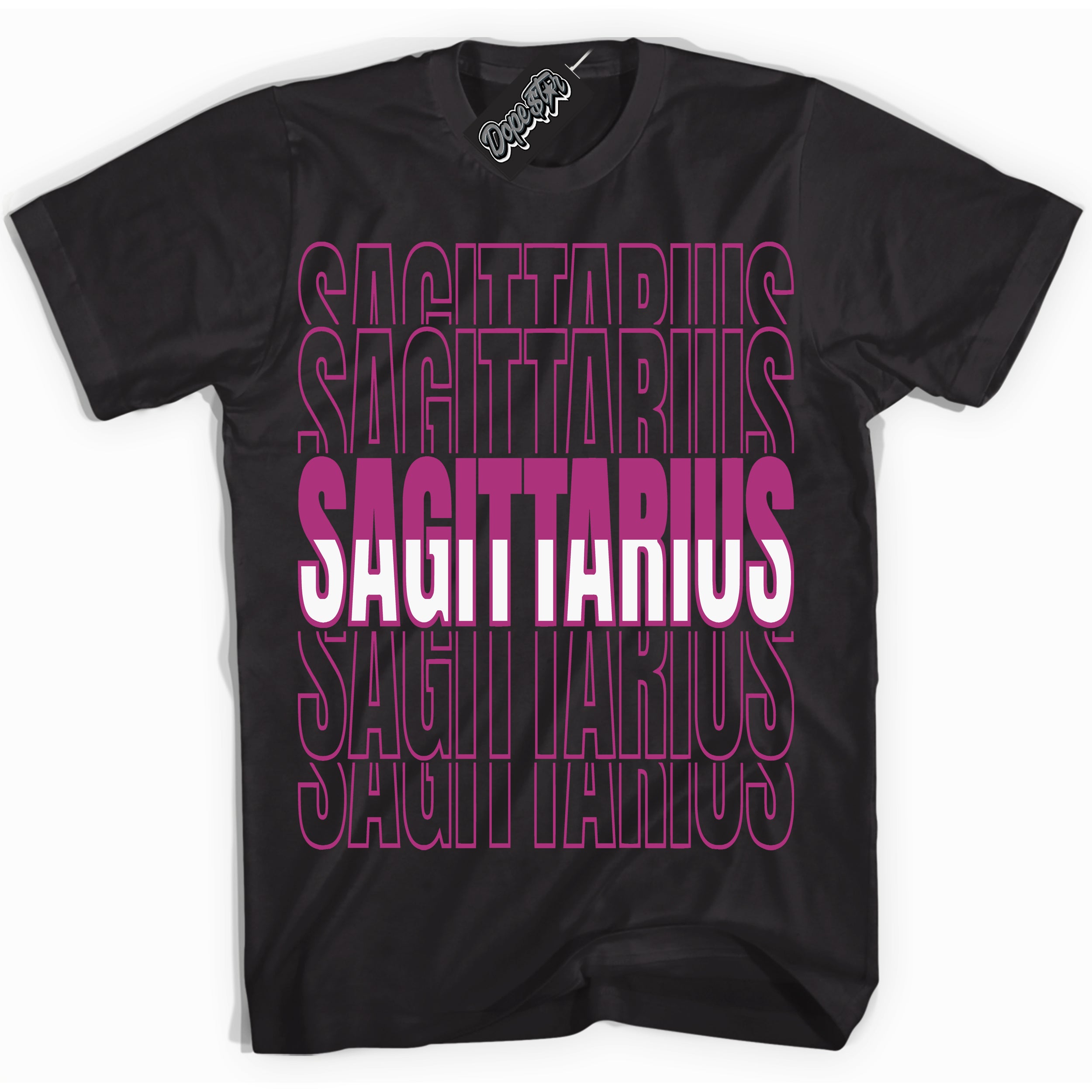 Dunk Low Next Nature Hot Fuchsia Dunk 'Sagittarius' Shirt - Black Streetwear Mockup | Sneakerhead T-Shirt Matching Dunk Low Next Nature Hot Fuchsia Dunk | Sagittarius Urban Streetwear for Sneaker Matching OOTD | Outfits that pair perfectly with your ND Low Next Nature Hot Fuchsia Dunk | Sneakerhead Fashion Must-Have Apparel for Men and Women.