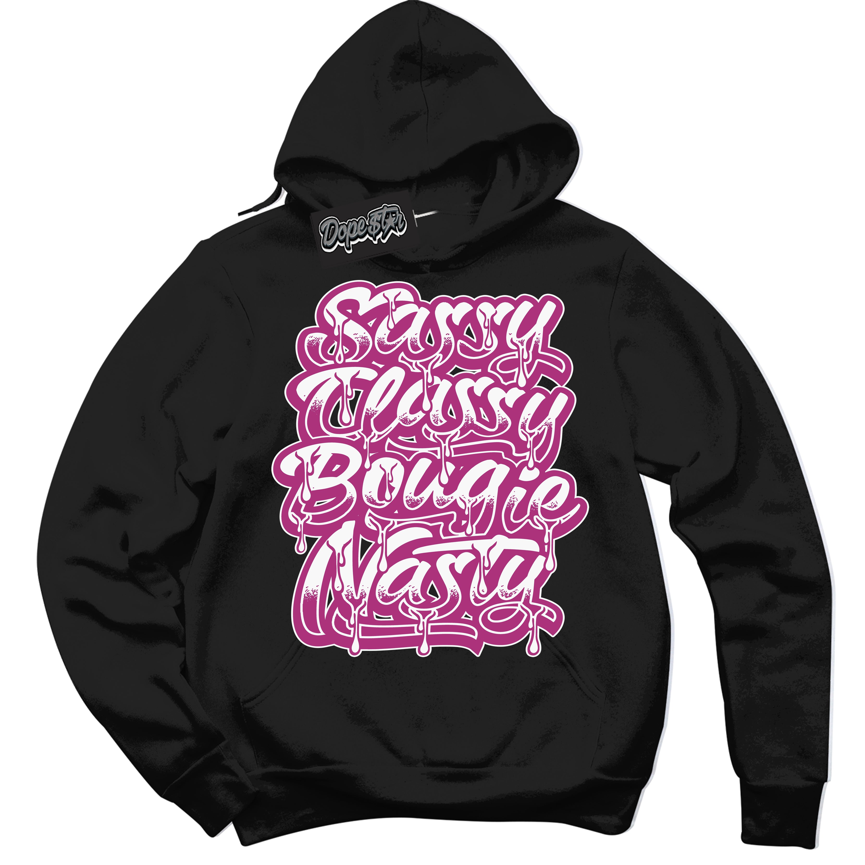 Dunk Low Next Nature Hot Fuchsia Dunk 'Sassy Classy' Hoodie - Black Streetwear Mockup | Sneakerhead Sweatshirt Matching Dunk Low Next Nature Hot Fuchsia Dunk | Sassy Classy Urban Streetwear for Sneaker Matching OOTD | Outfits that pair perfectly with your ND Low Next Nature Hot Fuchsia Dunk | Sneakerhead Fashion Must-Have Apparel for Men and Women.