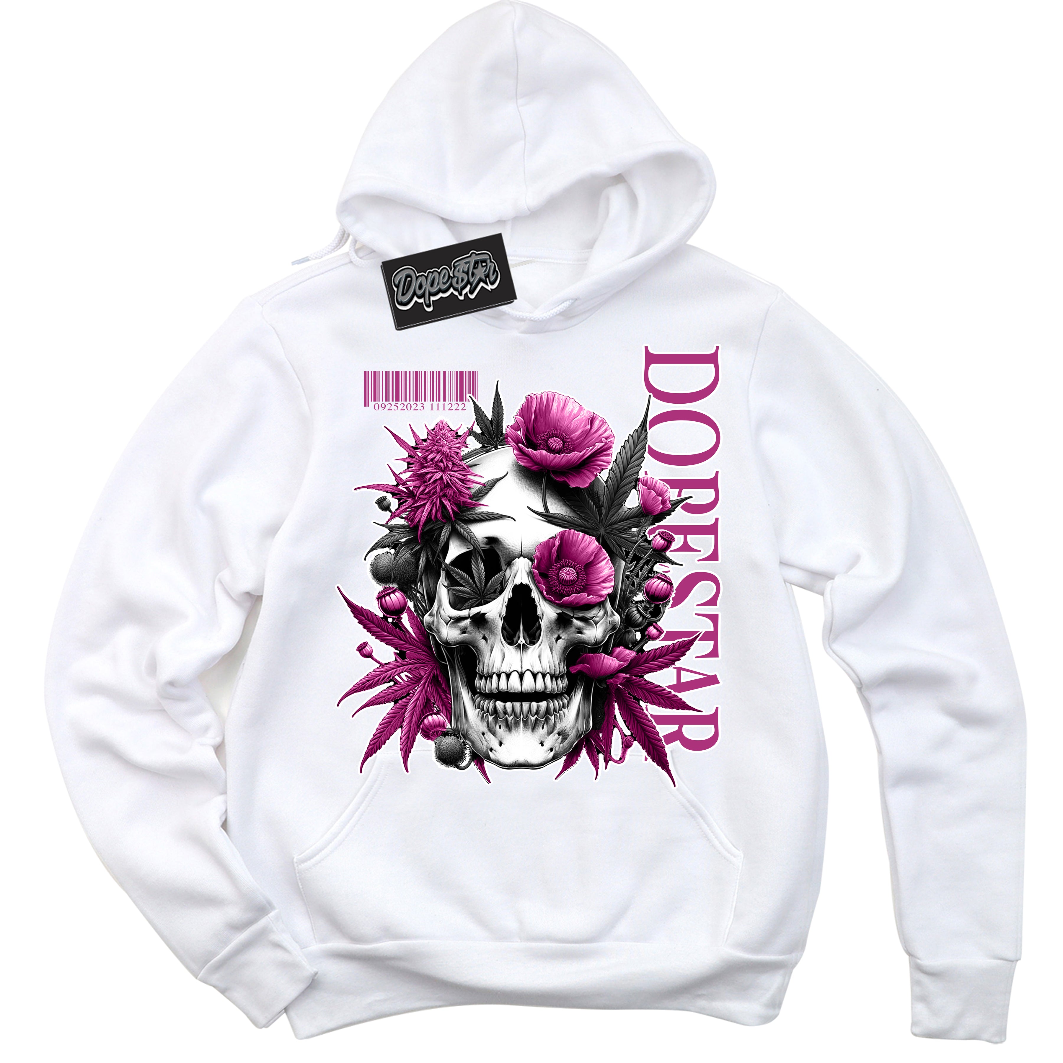 Dunk Low Next Nature Hot Fuchsia Dunk 'Skull Poppies' Hoodie - White Streetwear Mockup | Sneakerhead Sweatshirt Matching Dunk Low Next Nature Hot Fuchsia Dunk | Skull Poppies Urban Streetwear for Sneaker Matching OOTD | Outfits that pair perfectly with your ND Low Next Nature Hot Fuchsia Dunk | Sneakerhead Fashion Must-Have Apparel for Men and Women.